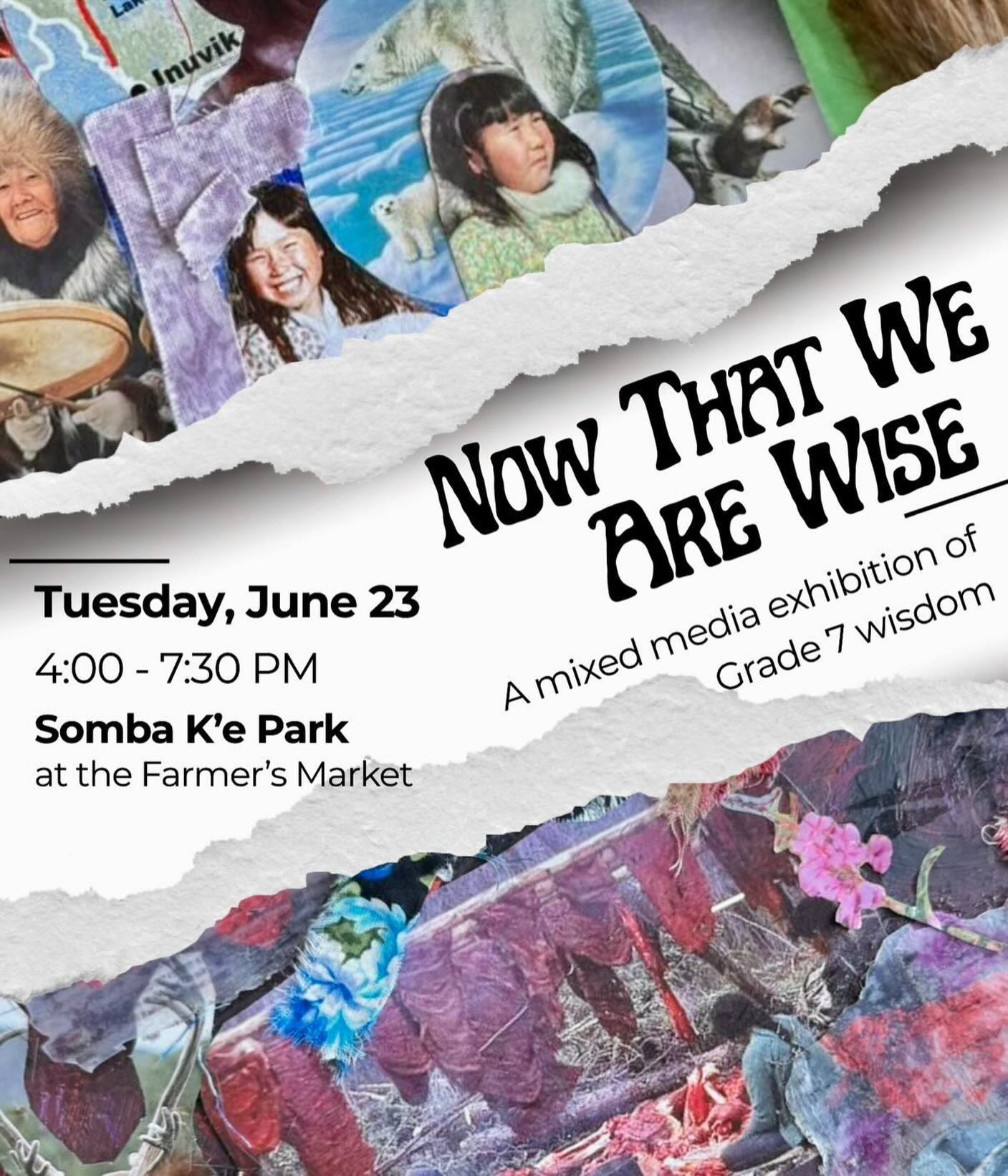 We are excited to present a grade 7 student group exhibition from Mildred Hall in the mobile gallery at the farmers market this week. In the exhibit “Now That We Are Wise” the student artists dive into cultural history and social issues.
Come visit us at the YK farmers market tomorrow on June 23rd from 4 - 7:30.
The class made multimedia artworks, wrote artist statements and premiered it at the school’s fine art night. YKARCC is so glad to promote local art education - a special shout out to Miss. Sunderwald and the grade 7s!