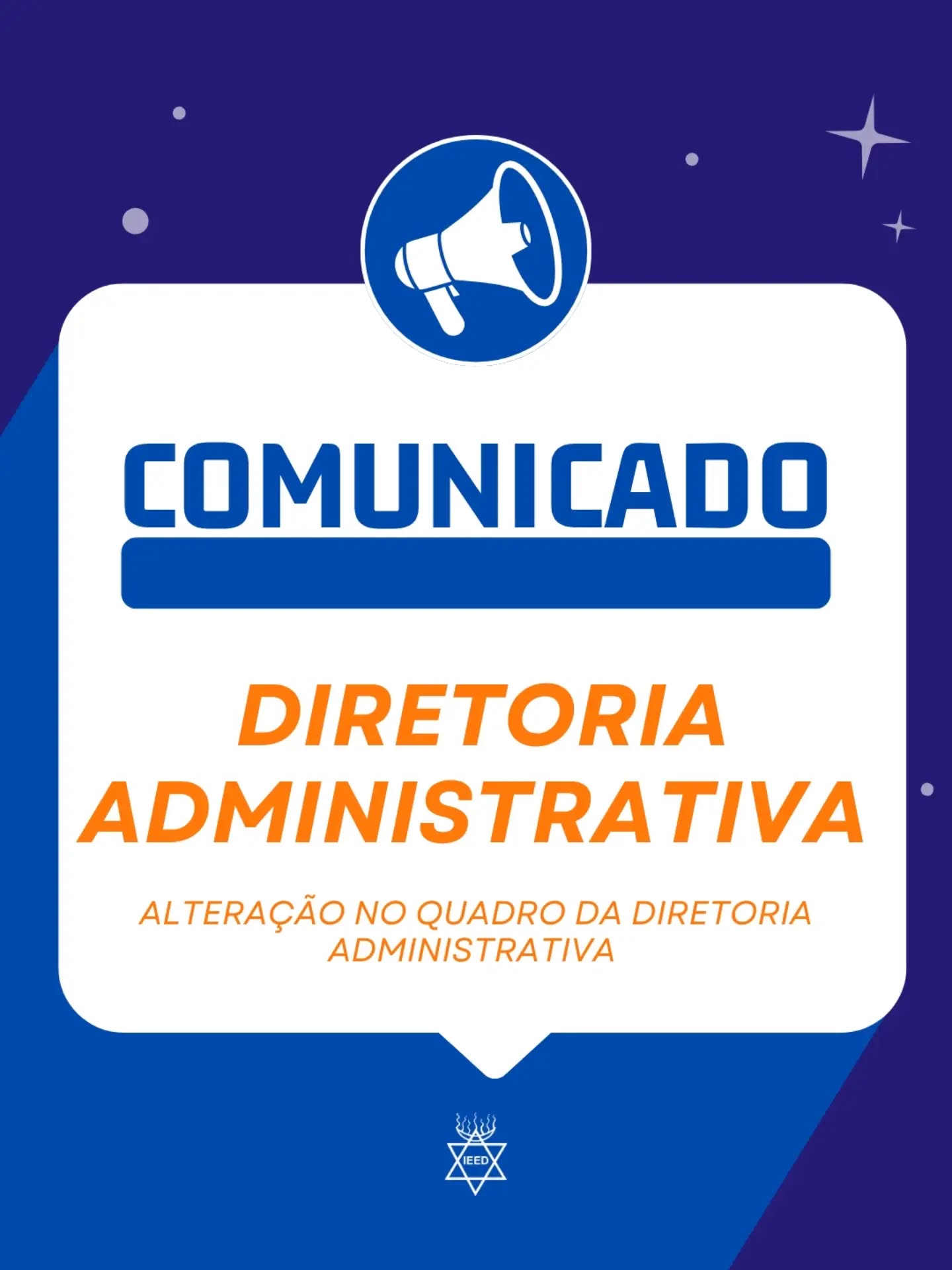 COMUNICADO
A Diretoria Administrativa comunica que, por motivos pessoais, a Segunda Tesoureira eleita para o Biênio 2025/2027, Rosângela Lopes Silva, pediu desligamento de suas funções junto a esta Diretoria Administrativa.
Agradecemos imensamente pela parceria e por sua dedicação ao longo deste período, desejando sucesso para solução das questões que momentaneamente à impedem de estar mais presente em nossas atividades.
Em ato contínuo e atendendo ao que estabelece o Art. 30º do Estatuto IEED, comuicamos que o Presidente da IEED realizou a indicação da Associada Niuslete Maria Rodrigues de Araújo para exercer a função de Segunda Tesoureira até o fim desta gestão.
Com a indicação tendo sido homologada pelo Supremo Conselho Sacerdotal, comunicamos que a posse oficial se dará durante a Reunião de Irmandade marcada para este Sábado, 04/07/2026.
Saudações IEED,
Ronaldo Barros
Presidente