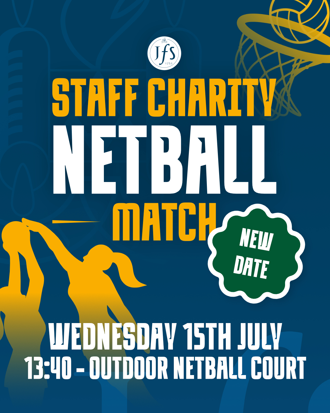 We're excited to announce the new date for the Staff Charity Netball Match! Tickets will be on sale for £1 outside the canteen starting the week before!
Can't wait to see you there!