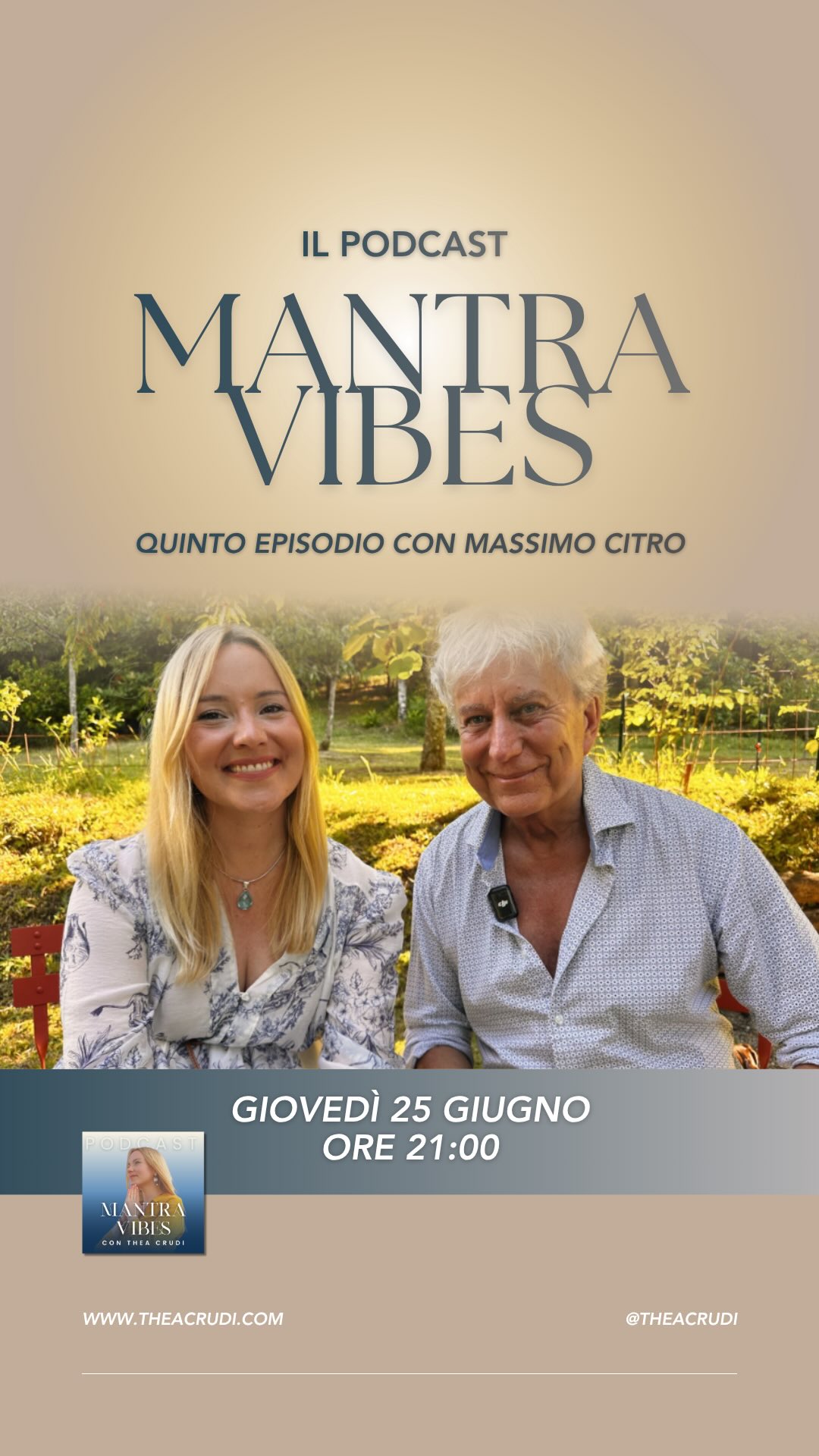 Sono felice di annunciarvi che questa settimana uscirà il quinto episodio della terza stagione di MantraVibes 🥰
Un nuovo incontro, una nuova occasione per approfondire temi che interrogano la nostra visione della realtà, della Coscienza e del potenziale umano.
✨ In questo quinto episodio ho avuto il piacere di dialogare con Massimo Citro, dottore in Medicina e Chirurgia, dottore in Lettere Classiche a indirizzo storico, specialista in Psicoterapia, ricercatore scientifico e autore di numerosi saggi letterari e scientifici.
Nel corso della sua attività di ricerca ha sviluppato studi che esplorano il rapporto tra scienza, coscienza e nuove prospettive sulla natura della realtà.
È stata una conversazione intensa, ricca di spunti e riflessioni che invitano a osservare il mondo da punti di vista differenti. Sono grata per il tempo, la disponibilità e la profondità che Massimo Citro ha portato in questo spazio condiviso 🙏🏻
🎧 Potrai ascoltare l’episodio completo su YouTube e su tutte le piattaforme streaming (Spotify, Apple Podcast e Amazon Music) a partire da giovedì 25 giugno.
✨ MantraVibes vuole essere uno spazio di crescita personale, risveglio della coscienza e yoga spirituale. Un luogo in cui idee, esperienze e percorsi differenti possano diventare occasioni di riflessione e trasformazione interiore.
👉🏻 Ci vediamo giovedì 25 giugno alle ore 21:00 in première su YouTube.
💬 Commenta “podcast” per ricevere info in DM e recuperare gratuitamente gli episodi precedenti!
Ti aspetto 🩵
#mantravibes #crescitaspirituale #consapevolezza #massimocitro #ricercainteriore