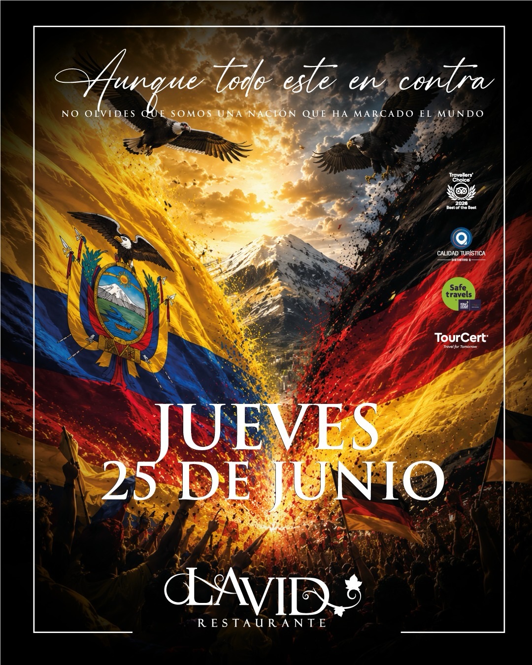 Juega Ecuador y en La Vid lo vivimos juntos.
Ven a disfrutar el partido con buena comida y ambiente tricolor. 🇪🇨
#LaVidRestaurante #CentroHistóricoQuito #VamosEcuador #LaTri