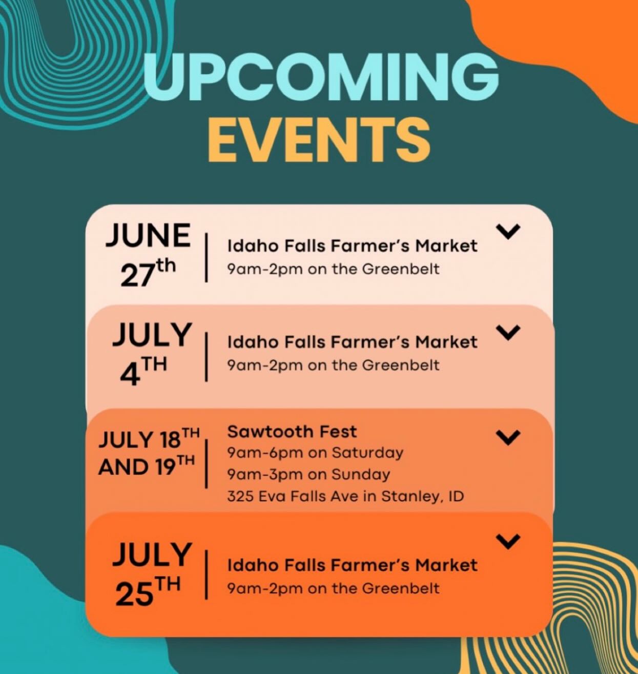 Mostly sticking close to home this next month at the @idahofallsfarmersmarket with the exception of my favorite event from last year at @sawtoothfestival !
