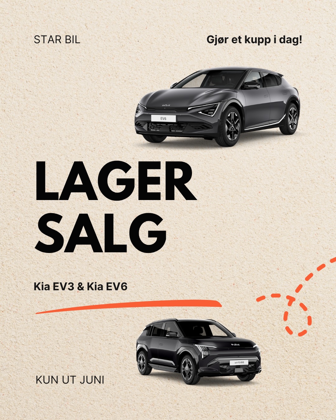 🚘Lagersalg på Kia EV6 og Kia EV3!
Drømmer du om ny elbil uten lang ventetid? Nå kan du gjøre en god deal på noen av våre toppmodeller!
Nyskjerrig på tilbudet? Ta kontakt med oss, helt uforpliktende!
📍Trommedalsvegen 239
📞35 90 04 90
Kia EV6: sporty, romslig og full av kjøreglede 😍
Kia EV3: smart, kompakt og klar for hverdagen 🤝
Nyskjerrig på tilbudet? Ta kontakt, helt uforpliktende.
Gjengen vår ❤️ Vi tar vare på deg!