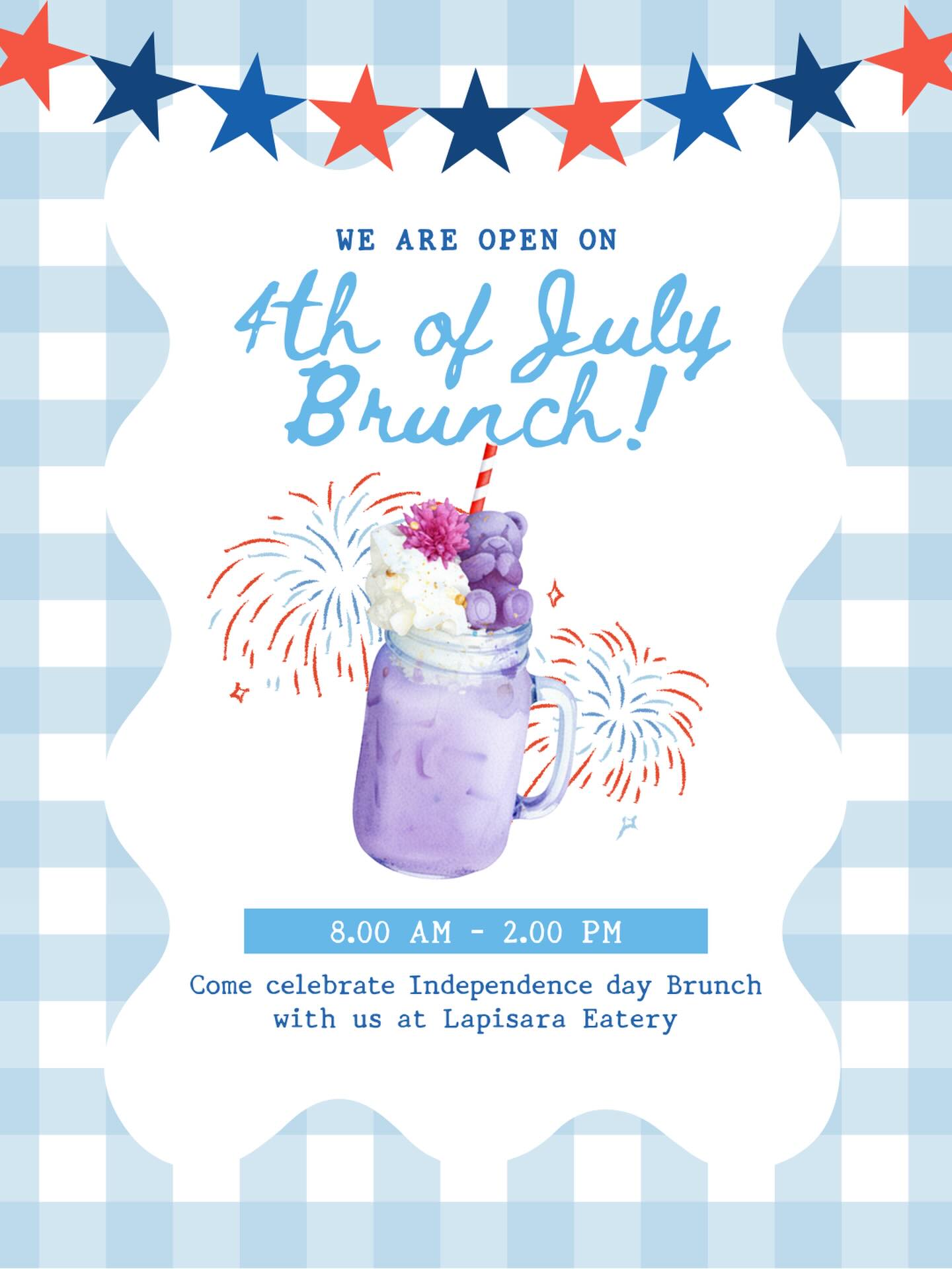🇺🇸 Red, white & brunch! 🥞✨
We're OPEN for brunch this 4th of July from 8 AM – 2 PM. Join us for your favorite brunch dishes, yummy sips, and a delicious way to celebrate Independence Day at Lapisara Eatery! ❤️🤍💙
📍Lapisara Eatery
American/Thai Fusion Breakfast • Brunch • Dinner
🏡698 Post St., San Francisco, CA 94109
☎️Tel: (415) 655-3556
⚡️Explore our menu at www.lapisaraeatery.com
We deliver via @DoorDash @GrubHub 🥡🚗
#lapisaraeatery #visitsanfrancisco #brunch #thaifood #fourthofjuly