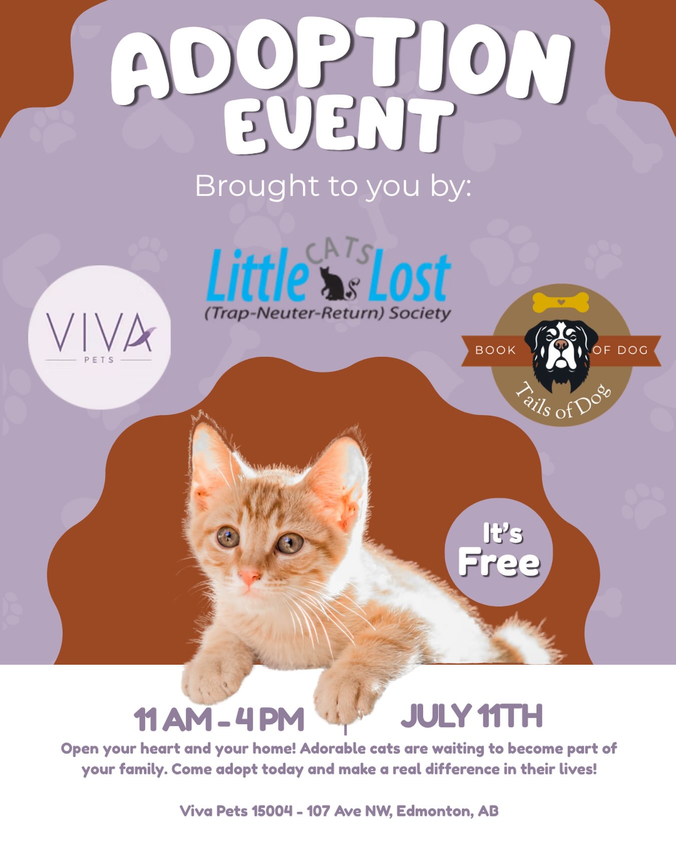 We’re so excited to welcome you to our Adoption Event on July 11!
From 11 AM–4 PM, our friends at Little Cats Lost will be here with adorable cats looking for their forever homes.
If you’ve been thinking about adopting, this is your sign.
Come meet the kitties, learn their stories, and help us make a difference right here in our High Park community.
📍 Viva Pets — 15004 107 Ave NW
💜 Free to attend
🐱 Open your heart, open your home
We can’t wait to see you.
#YEGPets
#YEGDogs
#YEGCats
#yegpetstores
#vivapetsyeg