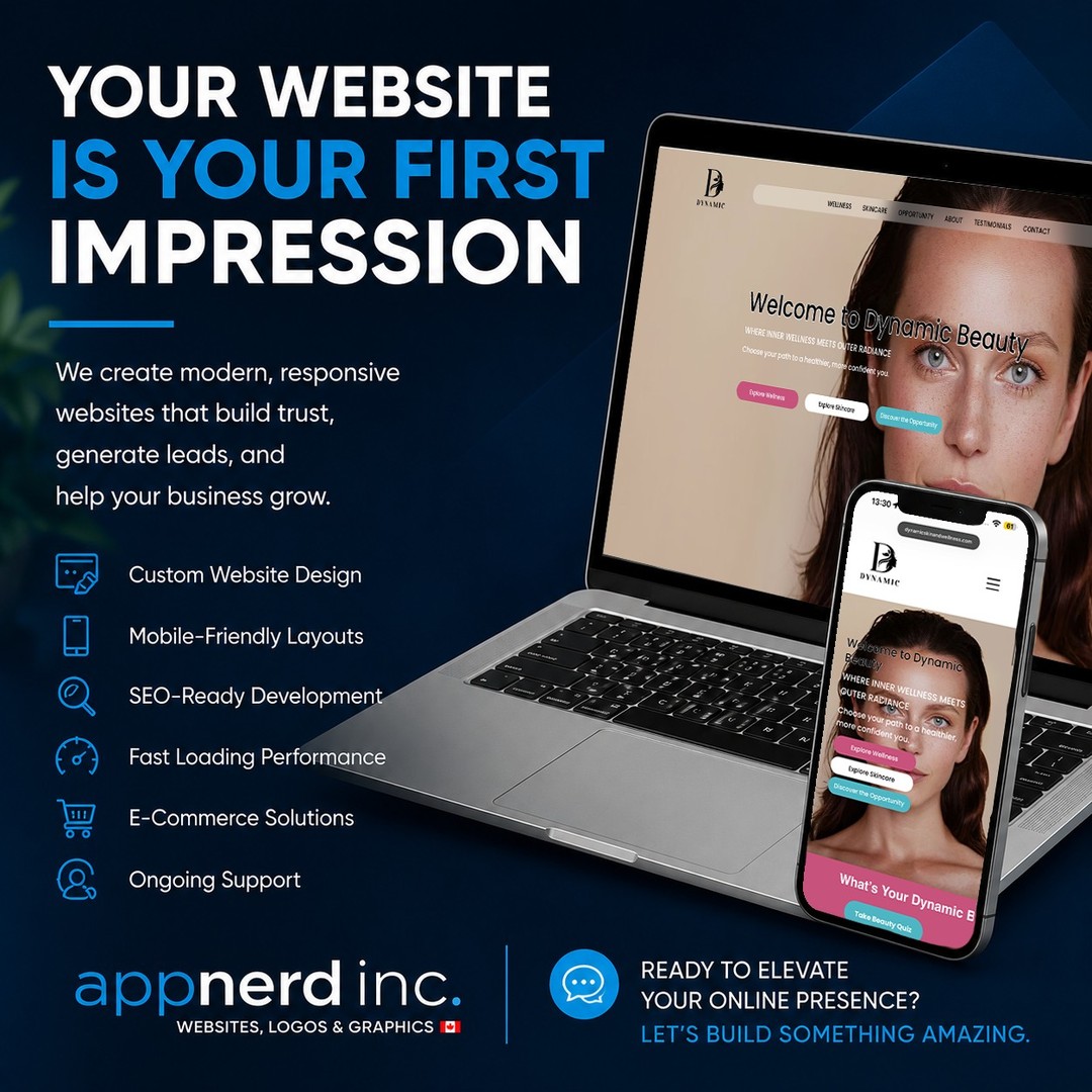 ✨ Your website should be your hardest-working employee.
When potential customers search for your business, your website is often the first thing they see. The question is... does it build confidence or drive people away?
At AppNerd Inc., we create modern, responsive websites that don't just look great, they help businesses generate leads, build trust, and grow.
✅ Custom Website Design
✅ Mobile-Friendly Layouts
✅ SEO-Ready Development
✅ Fast Loading Performance
✅ E-Commerce Solutions
✅ Ongoing Support
Whether you're starting from scratch or ready for a complete redesign, we'll build a website that's designed around your business goals.
📩 Let's create something amazing together.
#WebDesign #WebsiteDevelopment #SmallBusiness #BusinessGrowth #Entrepreneur #CustomWebsite #ResponsiveDesign #DigitalMarketing #SEO #Branding #CanadianBusiness #AppNerdInc #WebDeveloper #ProfessionalWebsite #GrowYourBusiness