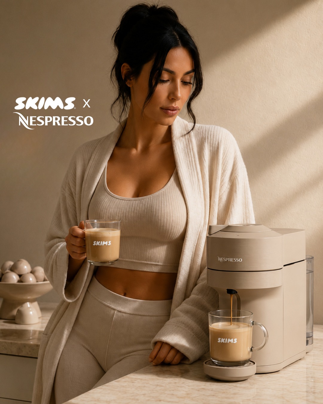SKIMS × Nespresso ☕️
I genuinely don't think I'd even use it… I'd buy it purely to sit on my kitchen worktop because tell me this wouldn't be the nicest coffee machine you've ever seen.
Would you buy this if it actually launched?
*This is an AI concept created by Refine Social for creative inspiration. This collaboration is not real.