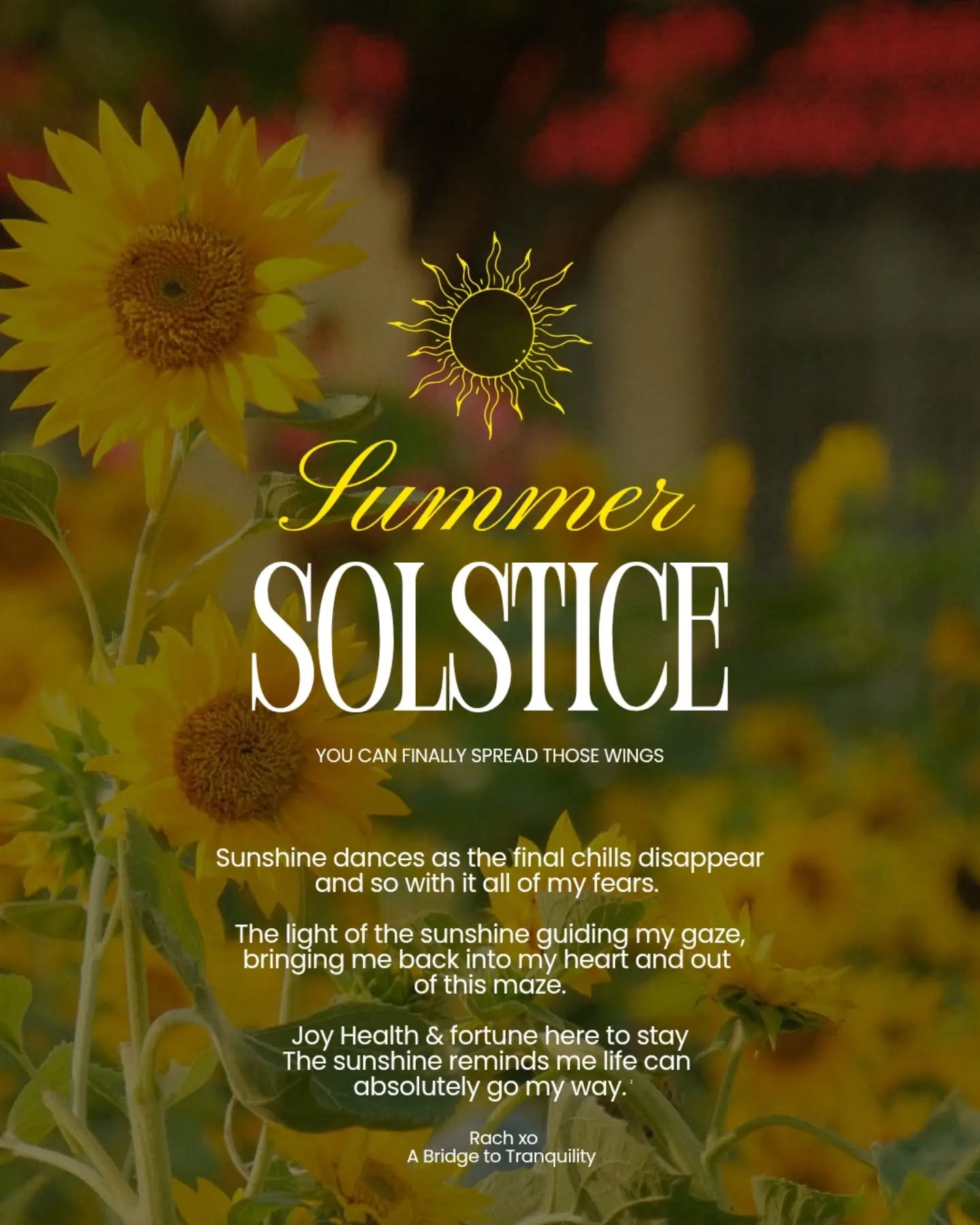 Happy Solstice 🌼
What does it all mean to me? It's the light at the end of this part of my tunnel. Solstice marks the height of Summer the longest day of sunlight in the year, here to deliver warmth, relief and truth.
I look at Solstice as mother earth's reminded Winter is done and all you have planted in Spring is ready to grow, you are ready to flourish!
For some today, holds a different energy, if possible allow the warmth of the sun to fill and support your heart.
#youdonthavetobeweirdtobespiritual #summersolstice #seasons