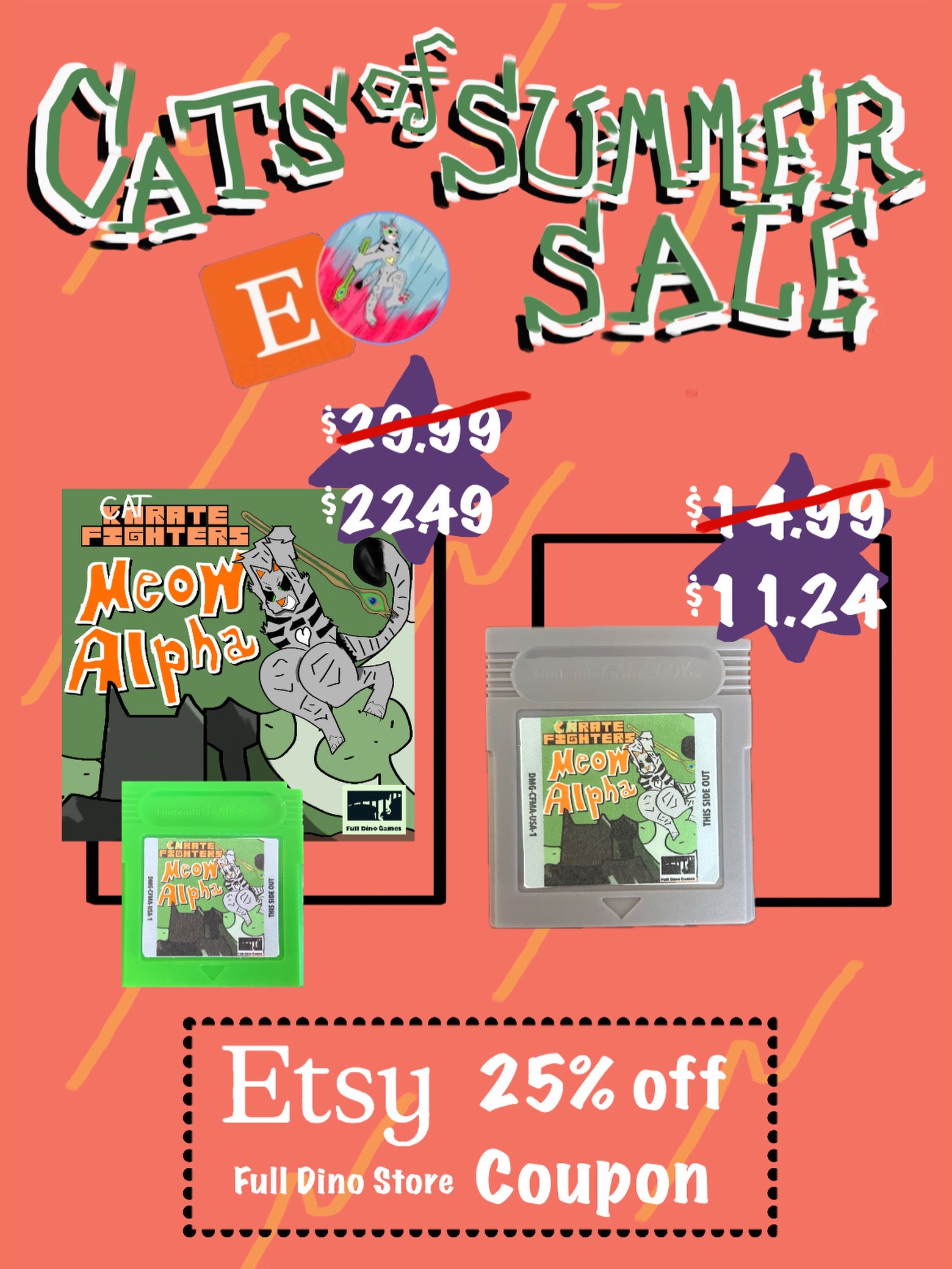 Celebrate Physical Media!
Buy Meow Alpha for Gameboy for 25% off during the Cats of Summer Sale for a limited time on Etsy! Link in bio.