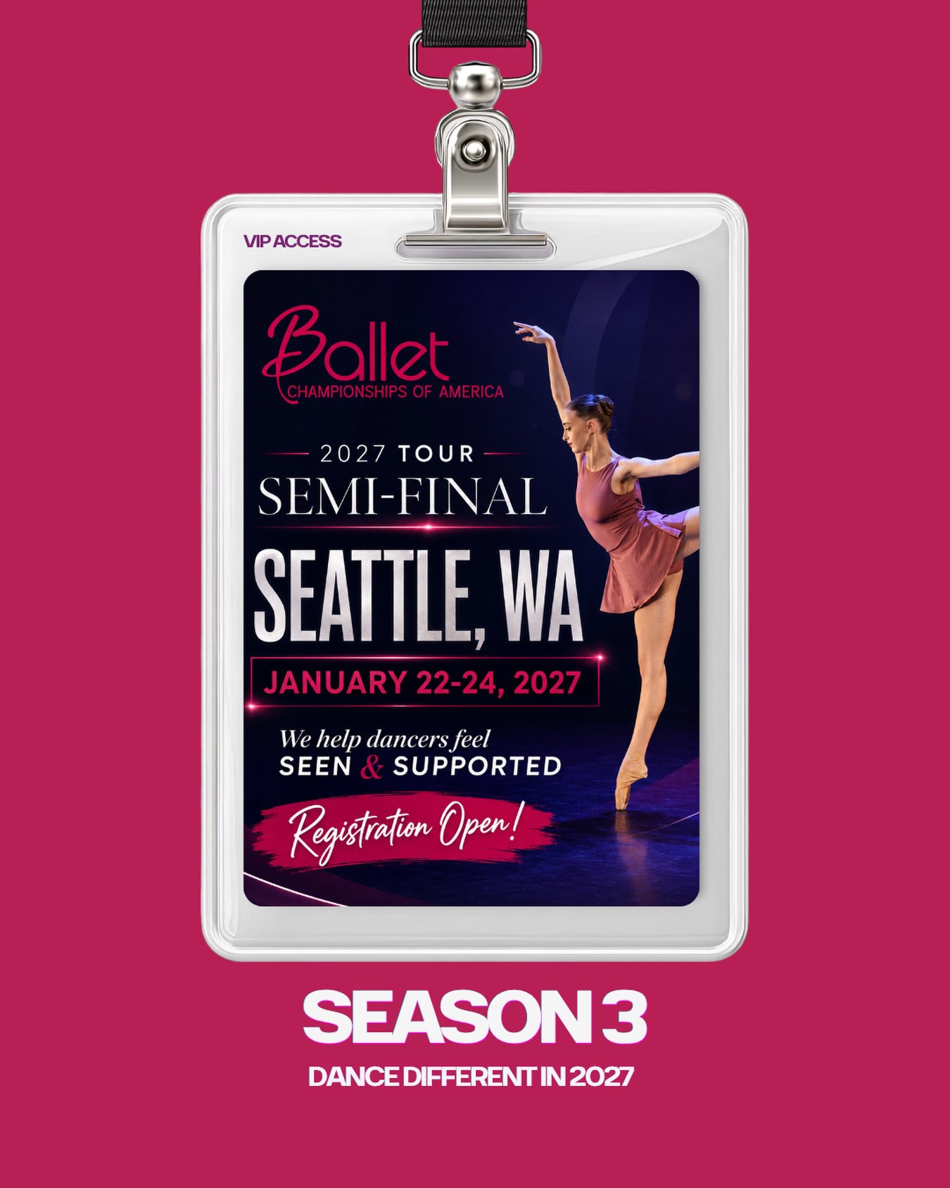 Ballet Championships of America begins Season 3 in Seattle, where artistry, education, and opportunity take the stage.
The 2027 Semi-Final Tour opens in Seattle, WA, setting the tone for a season dedicated to helping young dancers grow with purpose, confidence, and connection.
At BCA, dancers do more than compete. They receive expert adjudication, one-on-one coaching, master class opportunities, scholarship consideration, and a performance experience built to help them grow.
Every dancer deserves a space where their training is recognized, their artistry is valued, and their potential is seen.
That is why BCA was created.
To help dancers feel SEEN & SUPPORTED.
Join us in Seattle for an experience designed for dancers, studios, families, and educators who believe competition should be meaningful, educational, and connected to real opportunities.
SEMI-FINAL SEATTLE, WA
January 22–24, 2027
Registration is now open.
Studios and dancers, secure your place for Season 3 today.
Register now through your DanceComp Genie account or visit the BCA website.