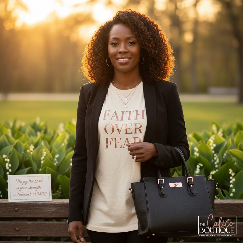 Faith looks beautiful in every season ✨
When you dress with purpose, peace follows. “The joy of the Lord is your strength.” — Nehemiah 8:10 (NKJV)
Your style can preach grace, confidence, and joy.
Visit The Calico Boutique website today, sign up for the newsletter, and stay inspired by the blog. 💛