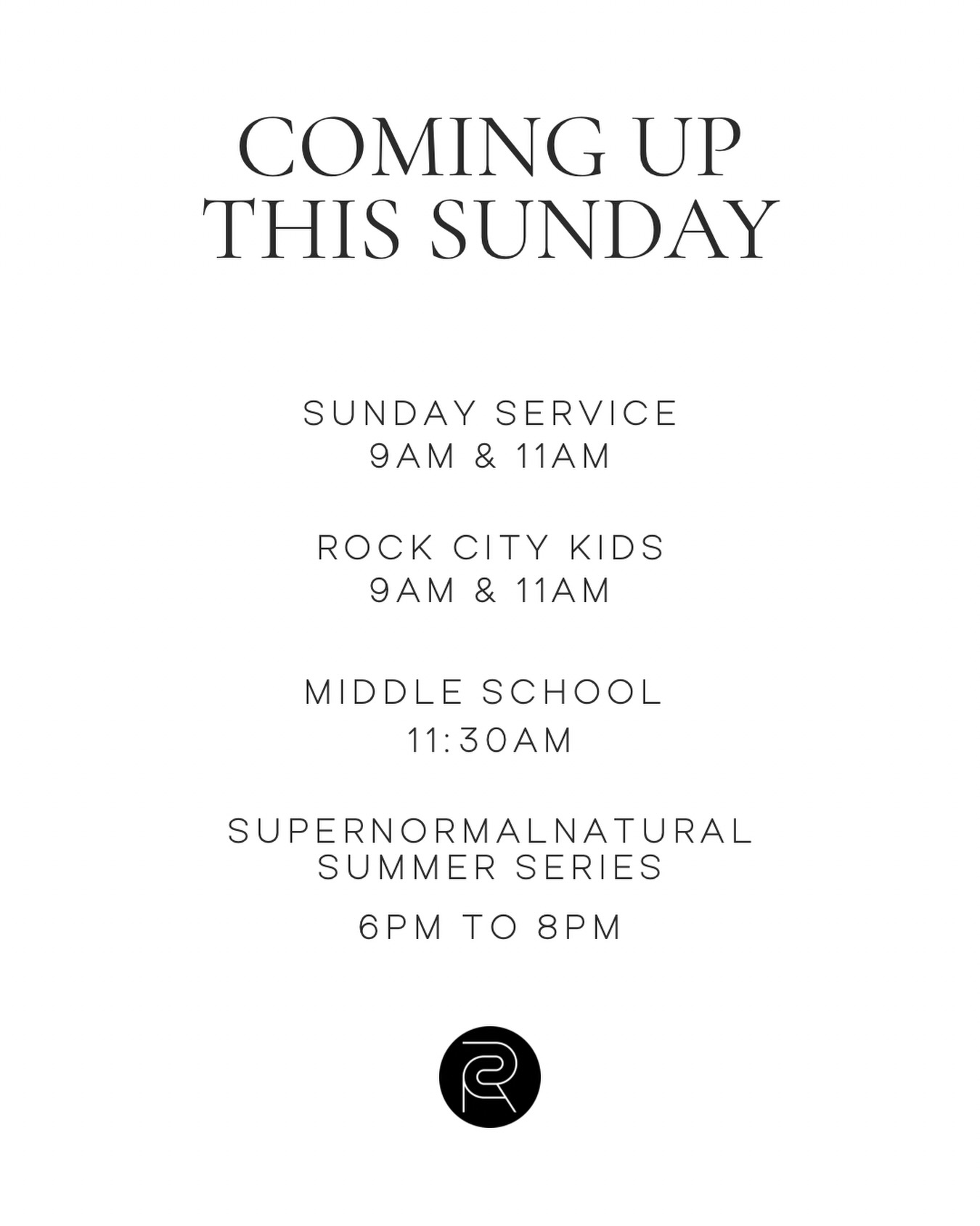 Join us tomorrow for Sunday service as well as the final night of our SuperNormalNatural Summer Series.
9AM • 11AM • 6PM
Rock City Church | 10309 S. Padre Island Dr.