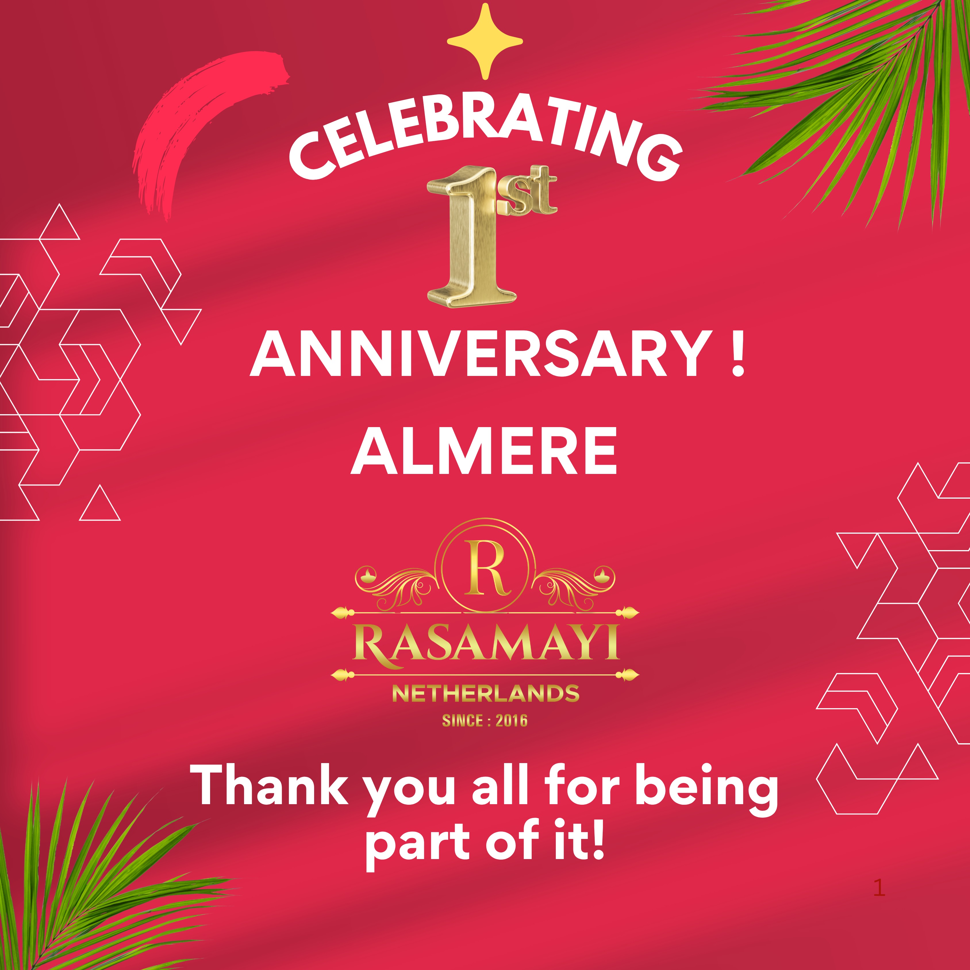 Dear All, With your continued support and trust, we are proud to celebrate One successful year of our dineโin location in Almere.
Thank you to each and every one of you for being a part of our journey. ๐
#indiansinalmere #indianrestaurantnetherland #southindianrestaurant #indianfoodie #viraลpost