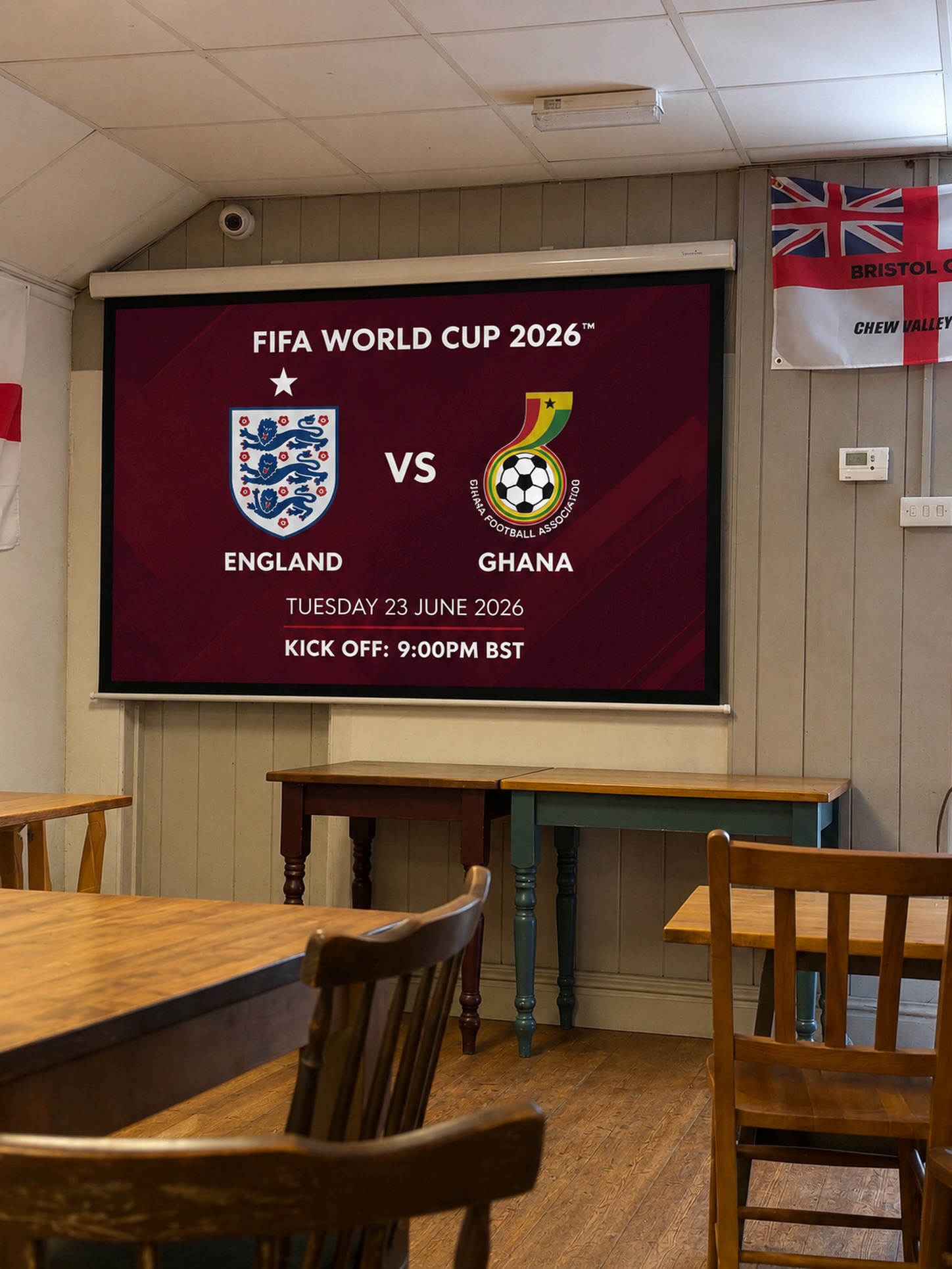The road to World Cup glory continues tonight 🏆 Watch England take on Ghana live on our big screen from 9pm, with burger & pint offers from 8pm and £5 pints from kick-off! Come on England! 🏴
