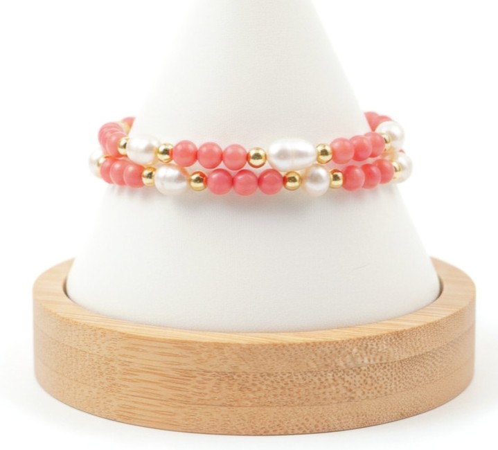Island soul, worn bold. ✨ Pua Kai “Sea Blossom” — natural pink coral and freshwater pearls in a layered double-strand bracelet with 14k gold-filled accents and a platinum-plated toggle clasp. Handmade and one-of-a-kind. Link in Bio #PuaKai #SeaBlossom #PinkCoral #PearlBracelet #HandmadeJewelry #MokuCollection #TheQuarryShop