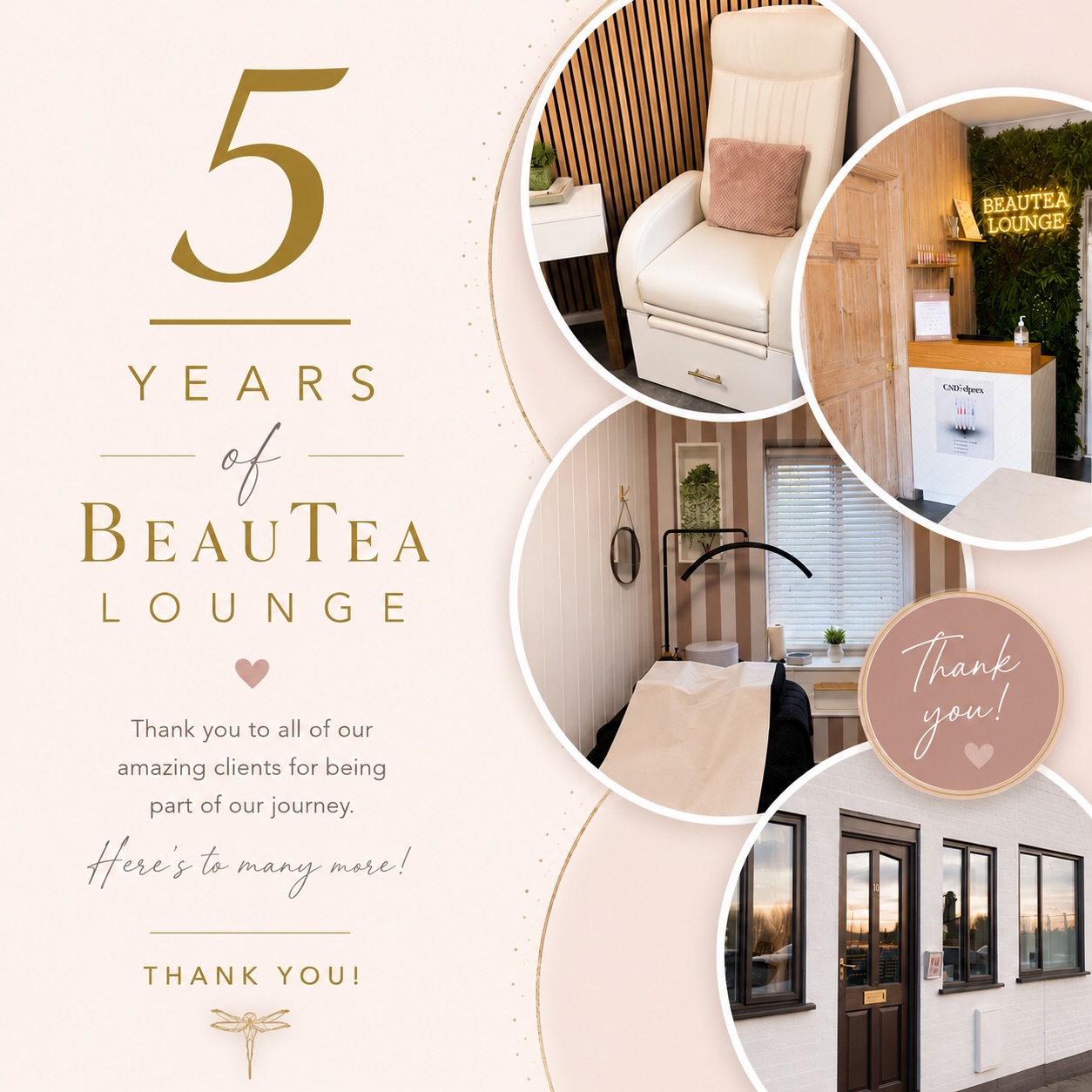 Celebrating 5 years of BeauTea Lounge ✨
Can’t believe it has been 5 years since I opened the doors of BeauTea Lounge and I wouldn’t of done it without each and every one of you ❤️
To every client who has trusted us, supported us, recommended us, and been part of our journey—thank you from the bottom of our hearts.
From our very first day to where we are now, it’s been an amazing journey of growth, friendships, and beautiful transformations.
Here’s to celebrating this milestone and to many more years of helping you look and feel your best. 🥂
With love,
The BeauTea Lounge Team 🤍