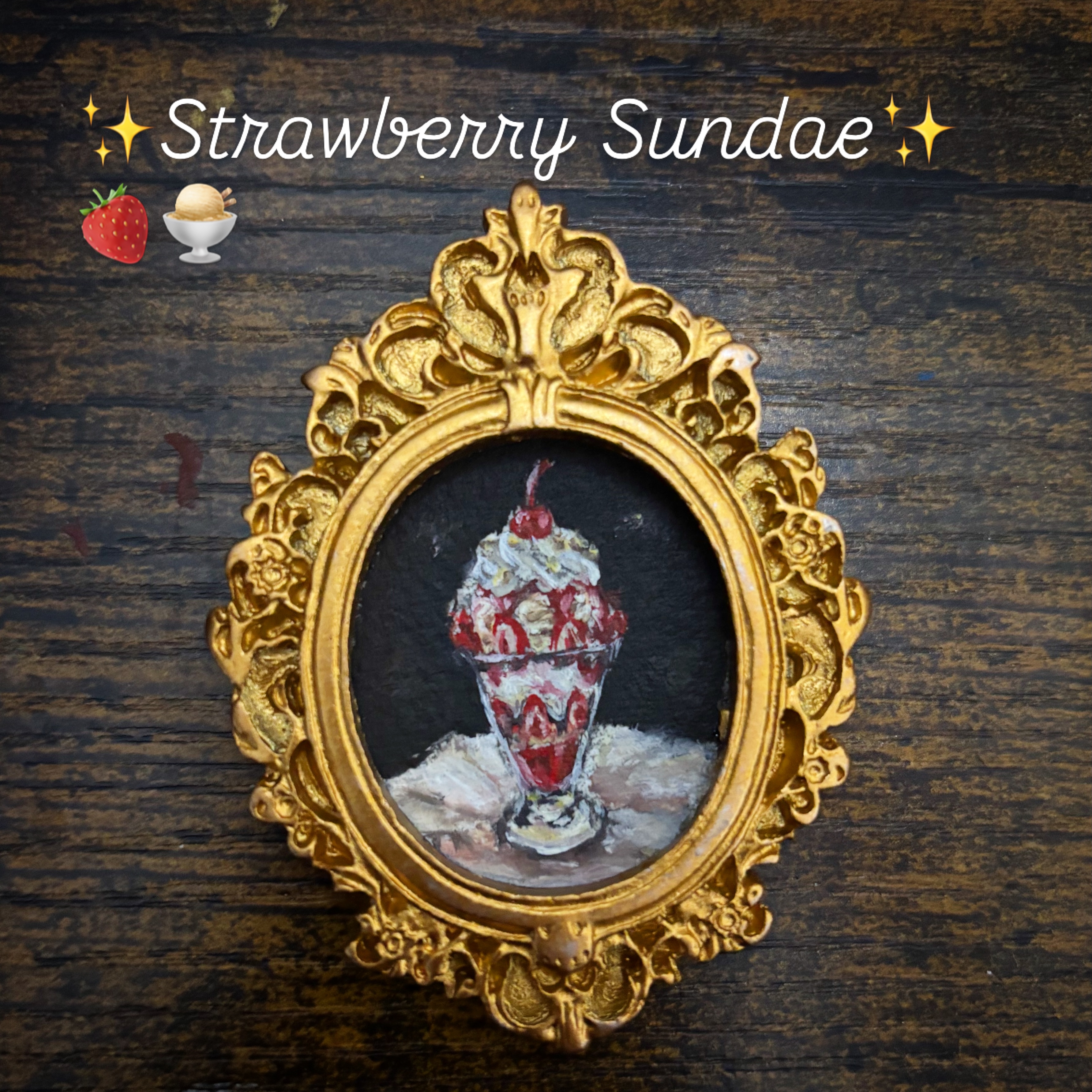 The third addition to the mini collection drop!
I’ve been craving a lot of fruit and I found some cute vintage style sundae glasses at my local thrift store to make everyday life feel extra special. A strawberry milkshake made with Greek yogurt was on my mind while painting this pieces. I hope you enjoy!