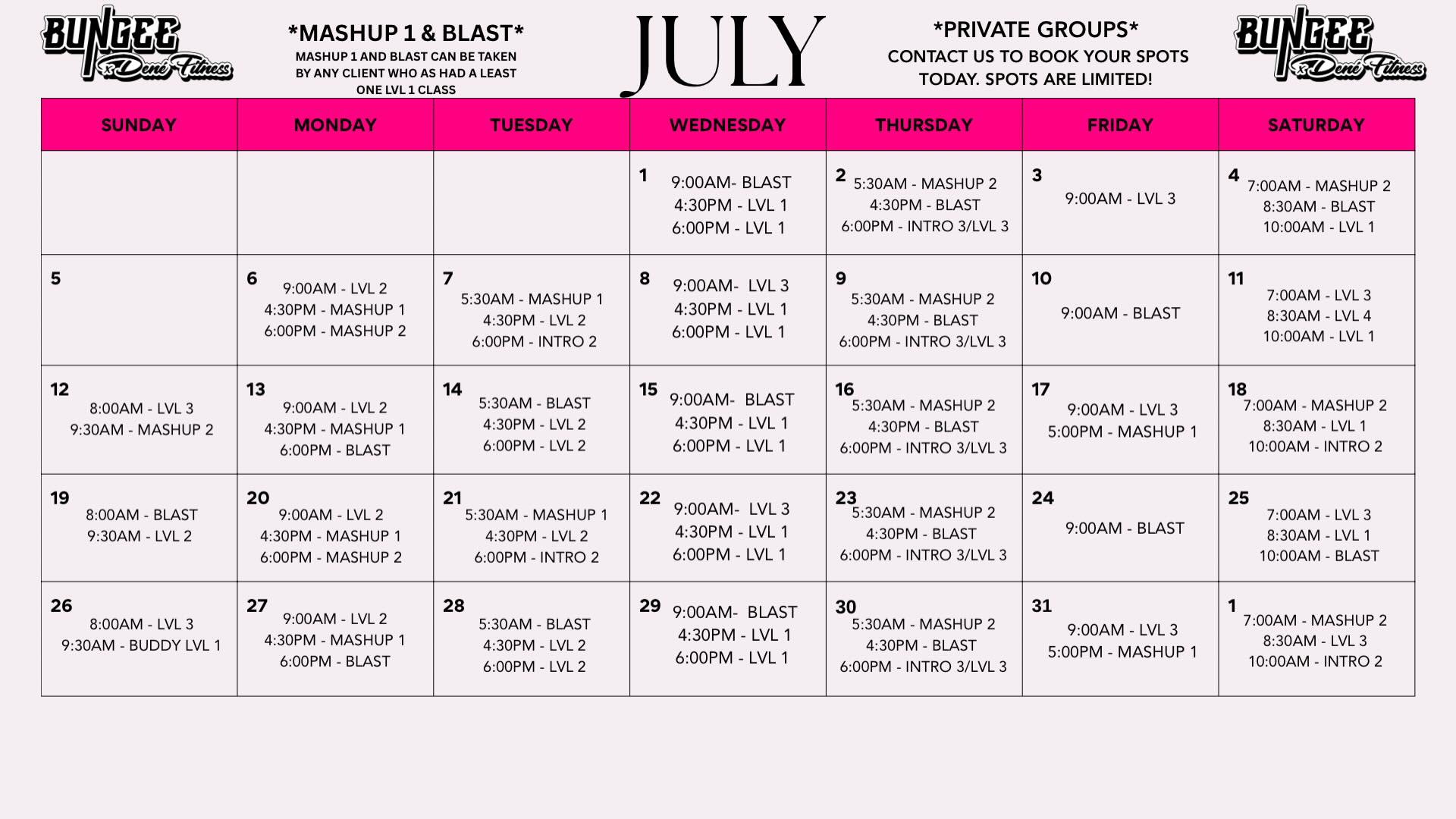 Happy July! 🤍
🚨Classes are LIVE in the app 🚨
All FIRST TIMERS start in LVL 1 which are held on Wednesdays,Saturdays, and Sundays! 🩷