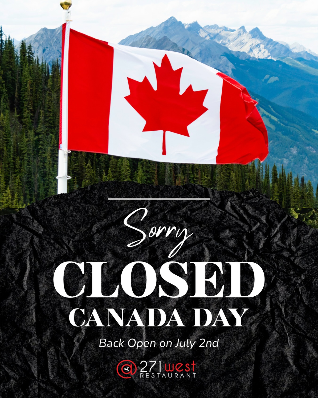 We are closed on Canada Day July 1st! 🇨🇦
We will be closed so our staff can spend time with family and friends. We wish you a happy and safe Canada Day from 271 West!!
Back to business July 2nd 😉