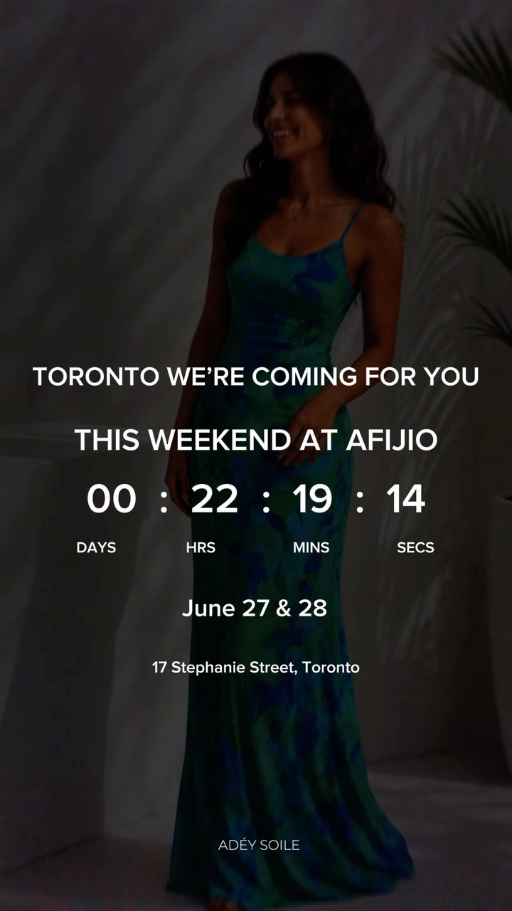 Toronto, we’re coming to your City 🏙️
The Summer Edit lands tomorrow at the @afijjio Pop-Up. Two days. One weekend. Pieces you have to see in person and don’t want to miss.
📍17 Stephanie Street, Toronto @afijjio
📅 June 27 & 28
🕐 11AM – 8PM
Come find your next favourite dress.
www.adeysoile.com | @adeysoile
#AdéySoile #TheSummerEdit #TorontoPopUp #TorontoFashion #AfijioPopUp ShopLocal TorontoStyle WomensFashion NigerianDesigner LagosToToronto SummerDresses PopUpToronto ShopSmall TorontoEvents AfricanFashion ContemporaryFashion TimelessFashion SummerWardrobe OccasionWear MadeInLagos