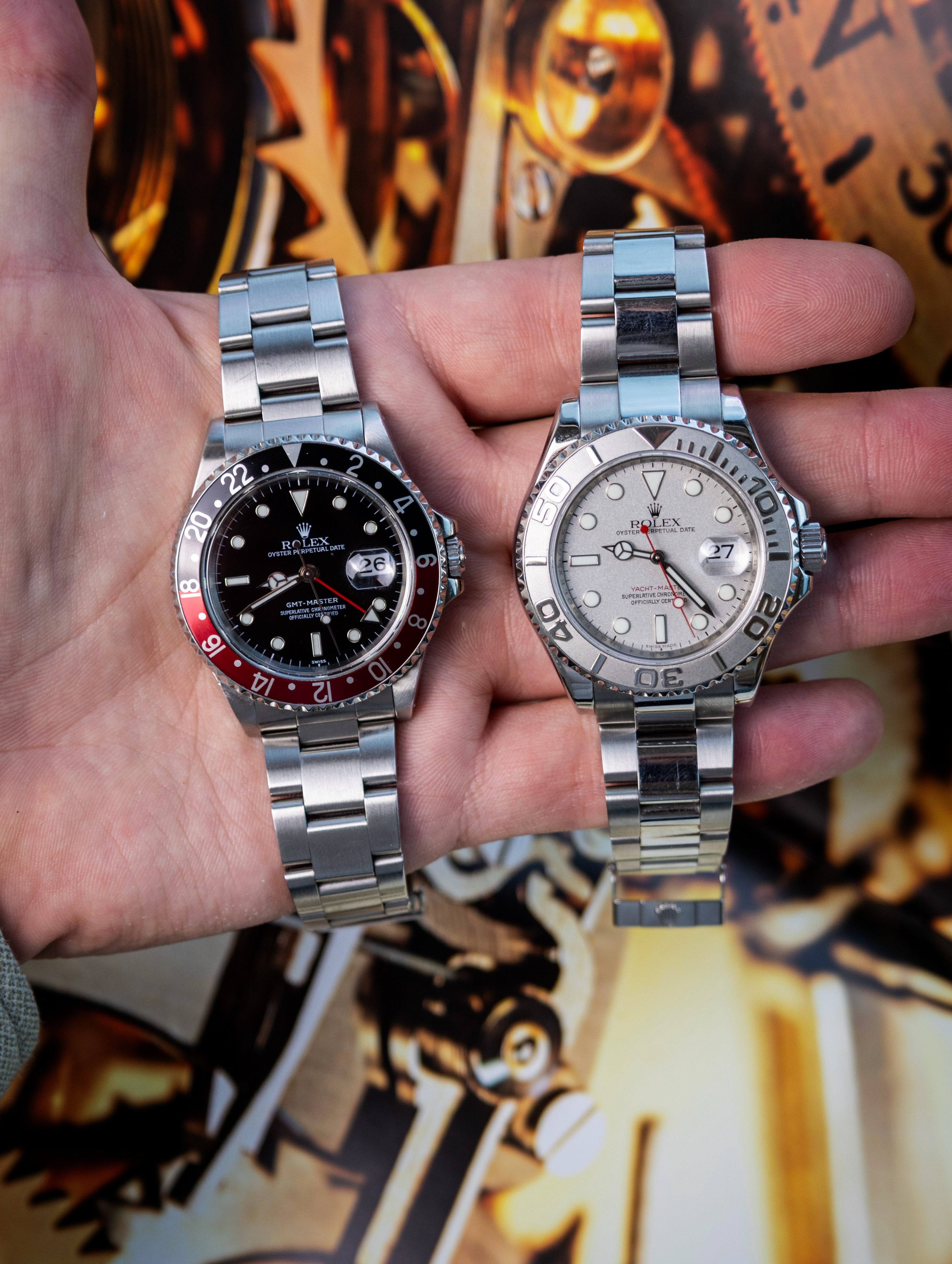 It’s been a while since my last #watchpalmsunday - so let’s get back on track with two Rolex favorites 👏
The black-and-red GMT-Master 16700 is all business — aluminum bezel, brushed bracelet and an ultra-readable black lacquer dial. It’s a watch that looks like it’s already booked the connecting flight.
Then there’s the YachtMaster 16622, sitting next to it like it wandered over from a yacht club: platinum bezel, platinum dial, that shifting silver-grey sheen that goes from understated to luminous depending on how you tilt your wrist.
Tool watch energy meets quiet-luxury energy. Same palm, completely different conversation.
If I’m being honest, I reach for the GMT more — there’s something about that red on black that just wants to be worn hard. But the Yacht-Master is the one that turns heads when the light hits it right.
Tool or dress-sport — which one’s living on your wrist today? 👇
⌚️ Rolex Yachtmaster 16622 and GMT-Master 16700
#watchfam #rolex #gmtmaster #yachtmaster
