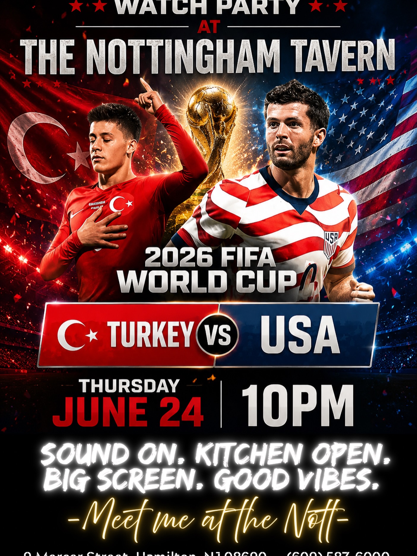 Every goal hits harder at the Nott ⚽🇺🇸🔥
USA takes on Turkey tomorrow night and there’s no better place to catch the action.
Big screen. Sound on. Kitchen open. Cold beer flowing. World Cup energy all night long.
Bring your crew, grab a drink, and get ready for a big one.
Kickoff at 10 PM.
Who are you rooting for? 🇺🇸 or 🇹🇷 Drop it below 👇
Meet me at the Nott.