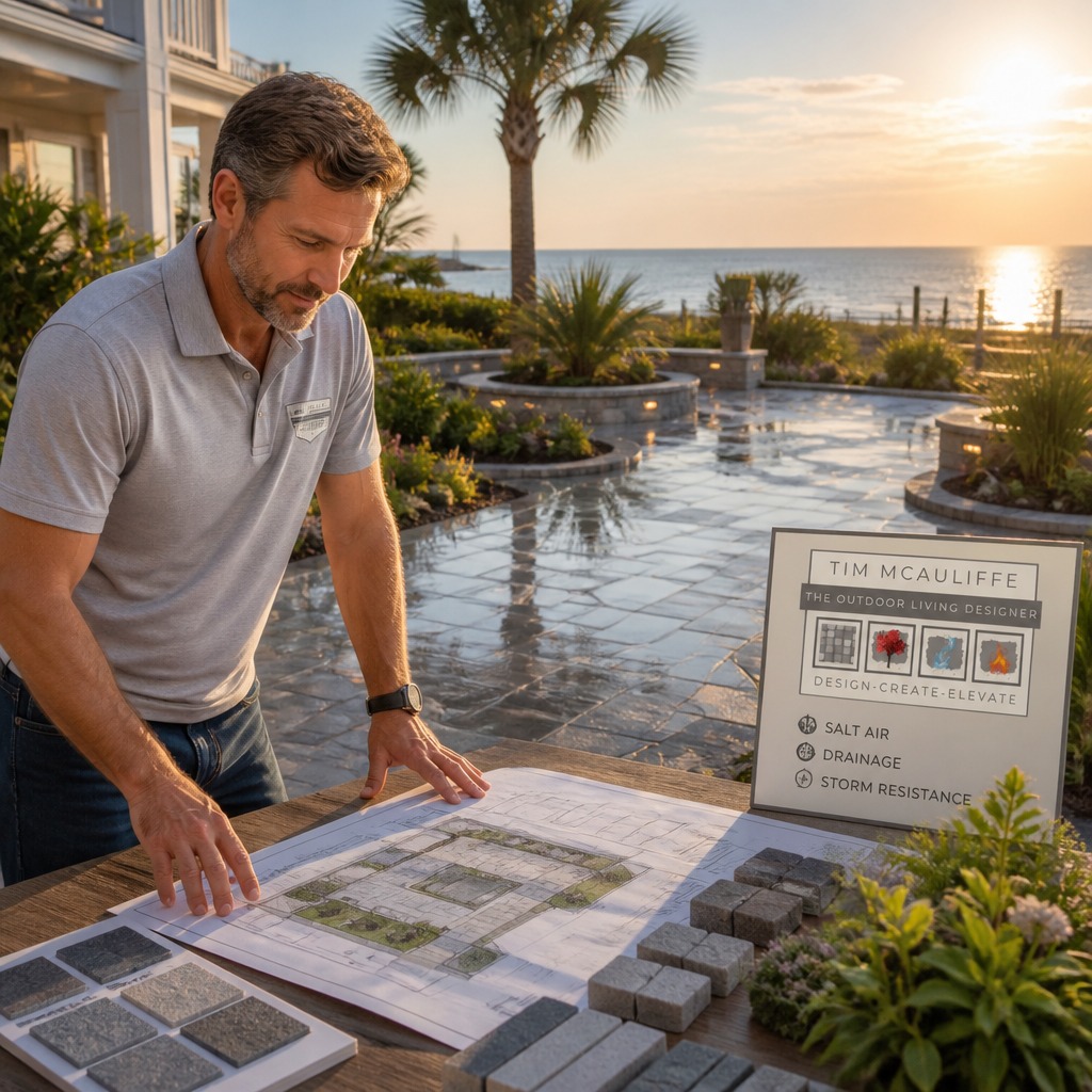 Wilmington homeowners — I solve three coastal design headaches so your outdoor space looks great and lasts. Salt air? I specify marine-grade materials and finishes that resist corrosion and keep colors true. Poor drainage? Smart hardscaping and grading move water away from foundations and plants. Storm risk? I choose resilient plant palettes and structural details that protect views and reduce repair needs. Nationally awarded, locally experienced — I combine proven methods with Wilmington know-how to deliver longer-lasting finishes, lower maintenance, and preserved ocean views. Want a beautiful, durable outdoor living space? Tell me your biggest concern — let’s design a solution. Link in bio 🌊🌿🏆 #WilmingtonNC #CoastalDesign #OutdoorLiving #LandscapeDesign #Hardscaping #SaltAirProof #StormReady #LowMaintenance