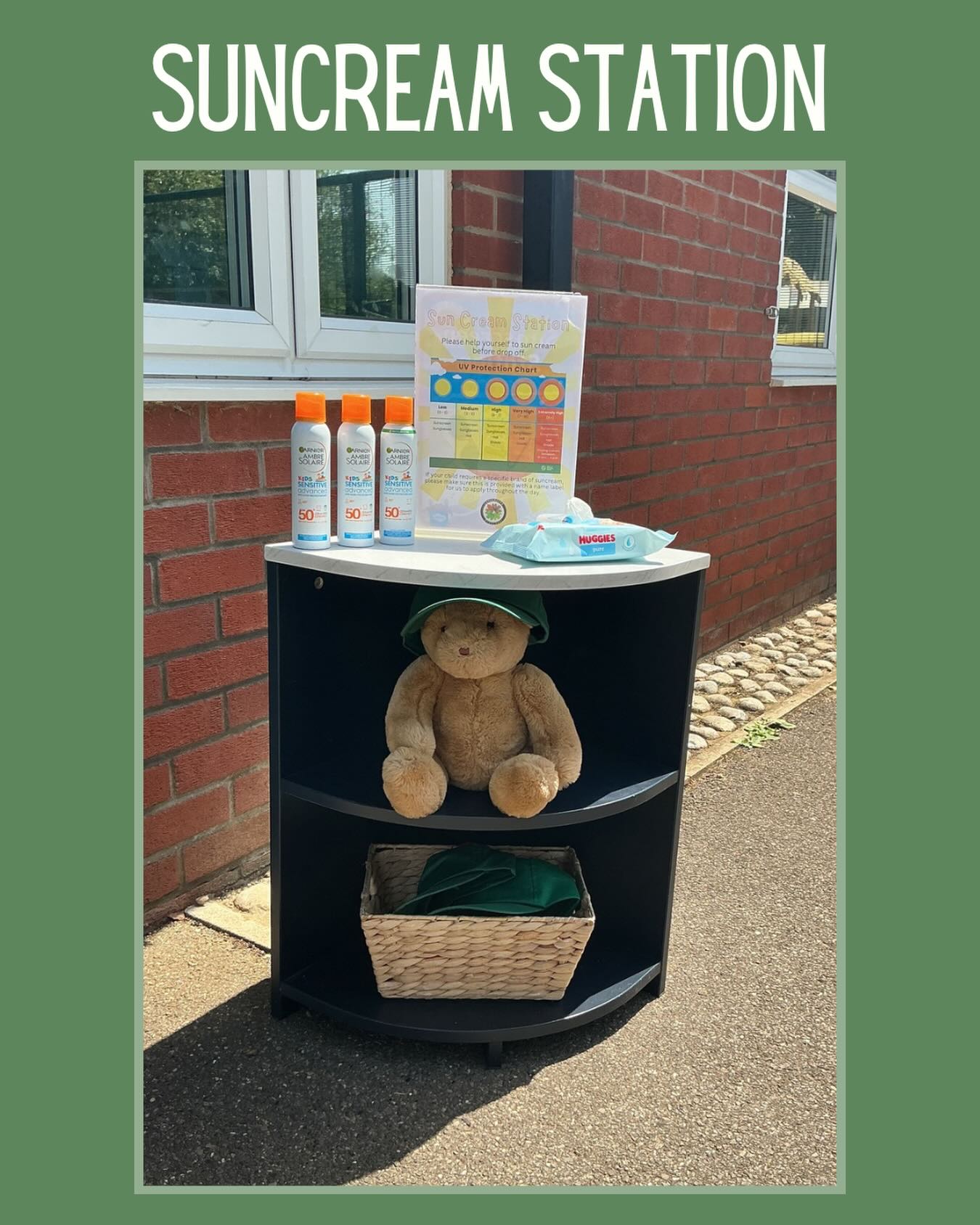 If a teddy bear can remember his sun safety, so can we! 🧸☀️
Our Suncream Station is fully stocked and ready for action.
Slap on some SPF 50, grab a hat from the basket, and let the outdoor adventures begin!🤩
#summer #suncream #sunsafety #peterborough #preschool