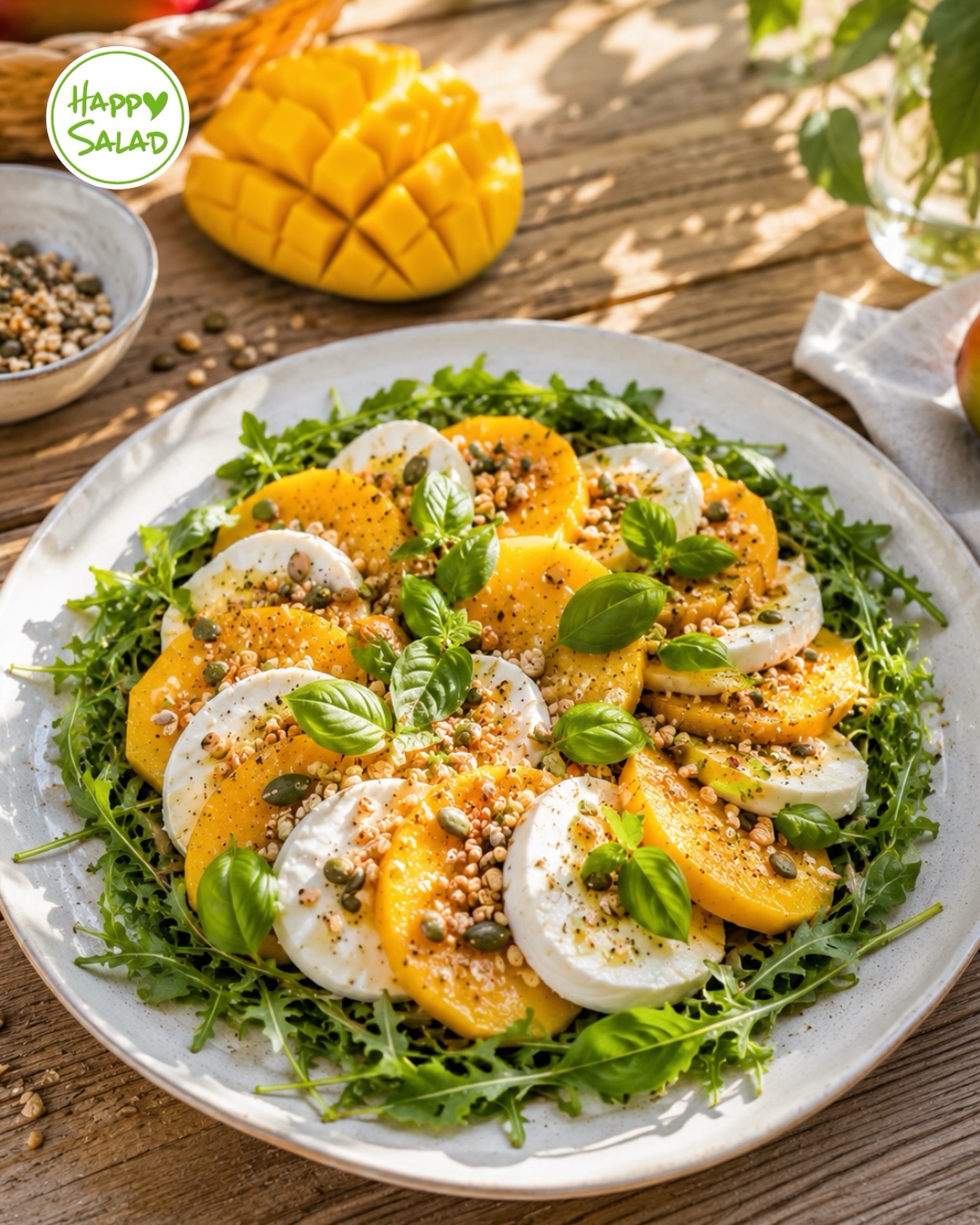 Mango-Mozzarella-Caprese☀️🌿
Zutaten:
💛 1 reife Mango
💛 2 Kugeln Mozzarella
💛 1 handvoll Rucola
💛 2 EL Happy Salad Zitrone & Lavendel Salatsoße
💛 1 EL Happy Salad Knusper Konfetti geröstet
💛 etwas frisches Basilikum zum Garnieren
Zubereitung:
-Mango schälen und das Fruchtfleisch in dünne Scheiben schneiden
-Mozzarella ebenfalls in dünne Scheiben schneiden
-Rucola auf einem Teller verteilen und die Mango- und Mozzarellascheiben abwechselnd darauf platzieren
-Happy Salad Knusper Konfetti darüber streuen und mit etwas Happy Salad Zitrone & Lavendel Salatsoße beträufeln
-Mit frischem Basilikum garnieren
BE HAPPY & STAY HEALTHY💚
#happysalad #salad #salat #healthy #SalatRezept