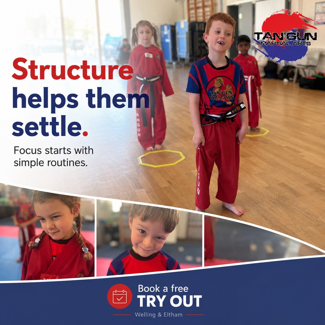 They’re working through footwork drills, because martial arts is not just about kicking high or punching hard.
It starts with knowing where your feet are.
For young children, that means balance, control and listening.
This is where they learn to move without rushing.
That’s why the simple drills matter.
Book a free TRY OUT at our Full Time academy at 6B Bellegrove Road, Welling or Leigh Stationers Academy, Eltham.
#TanGunMartialArts #TanGunTaekwondo #Welling #Eltham #Bexley #BexleyParents #WellingKids #ElthamKids #KidsActivitiesBexley #MartialArtsAcademy #TaekwondoKids #Footwork #CoordinationForKids #ConfidenceBuilding #DisciplineForChildren