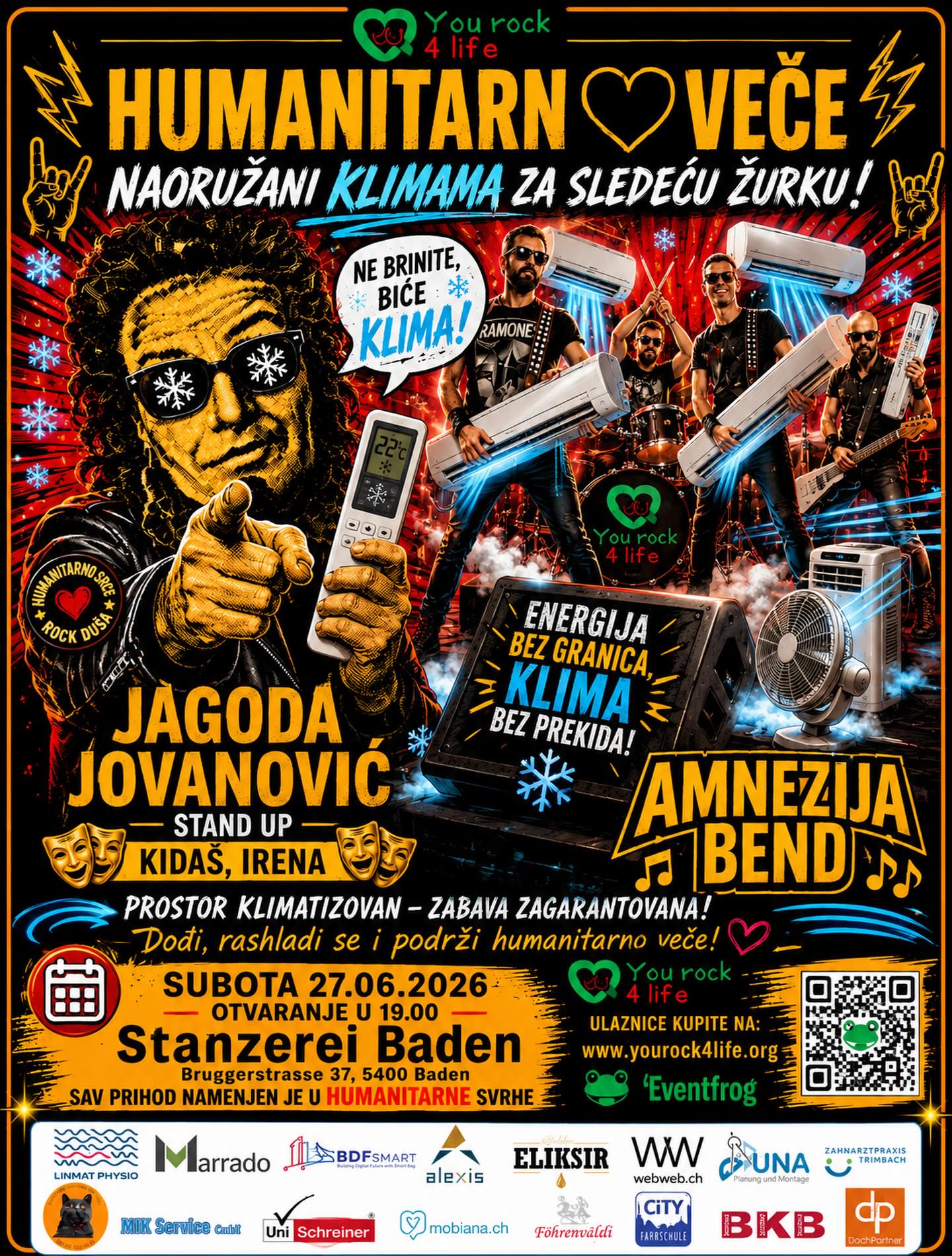 ❄️ DOBRE VESTI! ❄️
Prostor je klimatizovan, tako da nema brige zbog letnjih temperatura.
Vi donesite dobro raspoloženje, a mi smo se pobrinuli za prijatnu atmosferu! 🎸❤️
🔥 Humanitarno veče
📍 Stanzerei Baden
📅 27.06.2026.