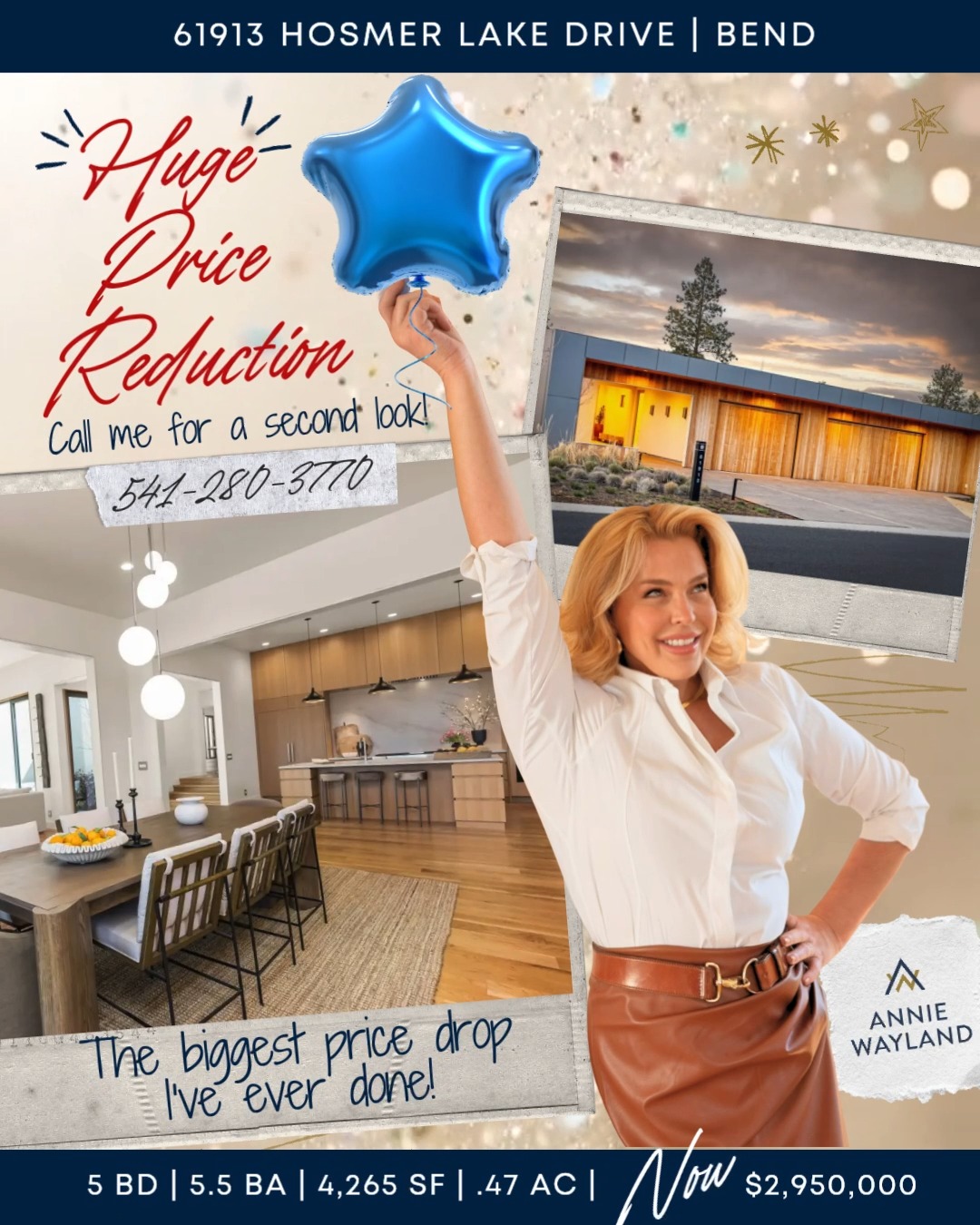 HUGE PRICE REDUCTION!
The biggest price drop I’ve ever done!
61913 Hosmer Lake Drive
BEND, OREGON
5 bd | 5.5 ba | 4,265 sqft | 0.47 acres
An exceptional contemporary residence located in one of Bend’s most sought-after settings.
This 5-bedroom, 5.5-bath home presents a compelling opportunity for buyers seeking elevated design, privacy, and a refined Central Oregon lifestyle. Spanning over 4,200 square feet, the residence was thoughtfully designed with clean architectural lines, generous natural light, and beautiful indoor-outdoor flow.
Set within Tetherow, the home offers the kind of lifestyle today’s luxury buyers continue to prioritize: access to world-class golf, nearby trails, mountain recreation, dining, and the best of Bend living. With three interior courtyards, sophisticated living spaces, and a layout designed for both entertaining and quiet retreat, this property feels both distinctive and deeply livable.
61913 Hosmer Lake Drive is a strong fit if you are looking for a full-time Bend residence, a second home, or a modern retreat in one of Central Oregon’s premier communities. Link in bio for more details
#Tetherow #BendOregonHomes #ResortLiving #BestOfBend