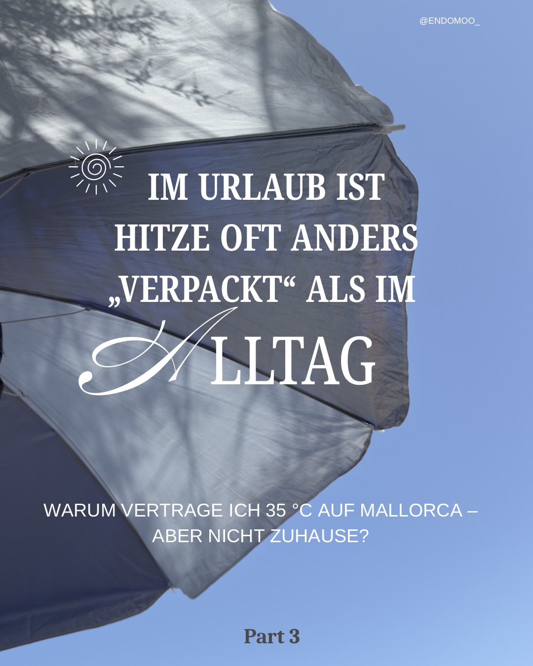Im Urlaub verträgst du 35 °C problemlos aber dieselben Temperaturen zuhause fühlen sich plötzlich unerträglich an. Fühle ich sehr, denn genauso geht es mir! Und vielen Frauen mit Endometriose machen genau die selbe Erfahrung.🕵️♀️
Aus medizinischer Sicht gibt es bisher keine Hinweise darauf, dass Hitze Endometriose verschlimmert. Dennoch kann Wärme sehr unterschiedlich wahrgenommen werden.
Der Grund liegt wahrscheinlich im Zusammenspiel verschiedener Faktoren: Bei Endometriose ist das Nervensystem häufig sensibilisiert. Zusätzlich können chronische Entzündungsprozesse, Stress, Schlafmangel und körperliche Erschöpfung die Schmerzverarbeitung beeinflussen.
Hinweis: Die Reaktion auf Hitze ist individuell. Die wissenschaftliche Evidenz hierzu ist begrenzt, die beschriebenen Mechanismen basieren jedoch auf dem aktuellen Verständnis der Schmerzphysiologie und Endometrioseforschung.
#endometriose #endometriosis #wetter #mallorca #hitze