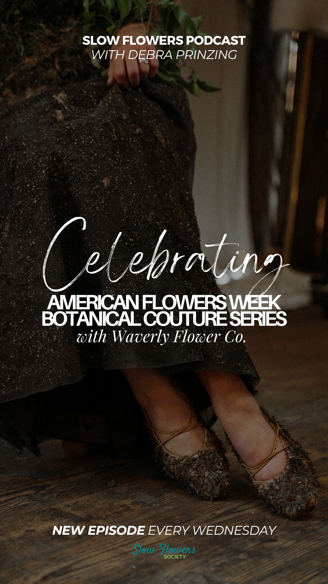 Happy American Flowers Week! 🇺🇸💐💐— Join us this week as we chat Botanical Couture designs with Alanna Messner-Scholl of @waverlyflowerco!
Take a peek at what is to come: Designed by Alanna Messner-Scholl of Waverly Flower Co., the “Earth Dress” is a slender, floor-length gown that appears to grow from a demure pair of seed-embellished ballet flats. It seems fitting that a sustainable farmer-florist who once attended the Fashion Institute of Technology would conjure up this organic-looking garment using compost, soil, moss, roots, seeds, and vines. “I wanted it to be a concept piece with an organic, natural feeling,” Alanna said. Having designed botanical couture fashions for Slow Flowers Society’s past two American Flowers Week collections–both of which featured blooms, petals, and foliage straight from her cutting garden–Alanna wanted to highlight other aspects of flower-growing, so she turned to her potting shed. For 2026, she explores the lifecycle of a flower through botanical fashion. Her creativity helps us better understand what it means to grow and design. I know you’ll love our conversation as you learn about Alanna’s ideas and design process!
Team Credit:
- Design + Concept: Alanna Messner-Scholl of @waverlyflowerco
- Foliage & Seeding Source: @waverlyflowerco
- Soil & Compost Source: Barnside Mulch and Compost
- Studio + Design Assistance: @morganbfeher
- Photographer: @victorialin.photography
- Model, Hair & Make-up: @amiebantz
- Venue: @waverlyflowerco
Listen or watch NOW on Apple Podcasts, Spotify, YouTube, or wherever you get your podcasts 🎙️💐✨
#slowflowerssociety #slowflowers #slowflowerspodcast #slowflowersmovement #americanflowersweek