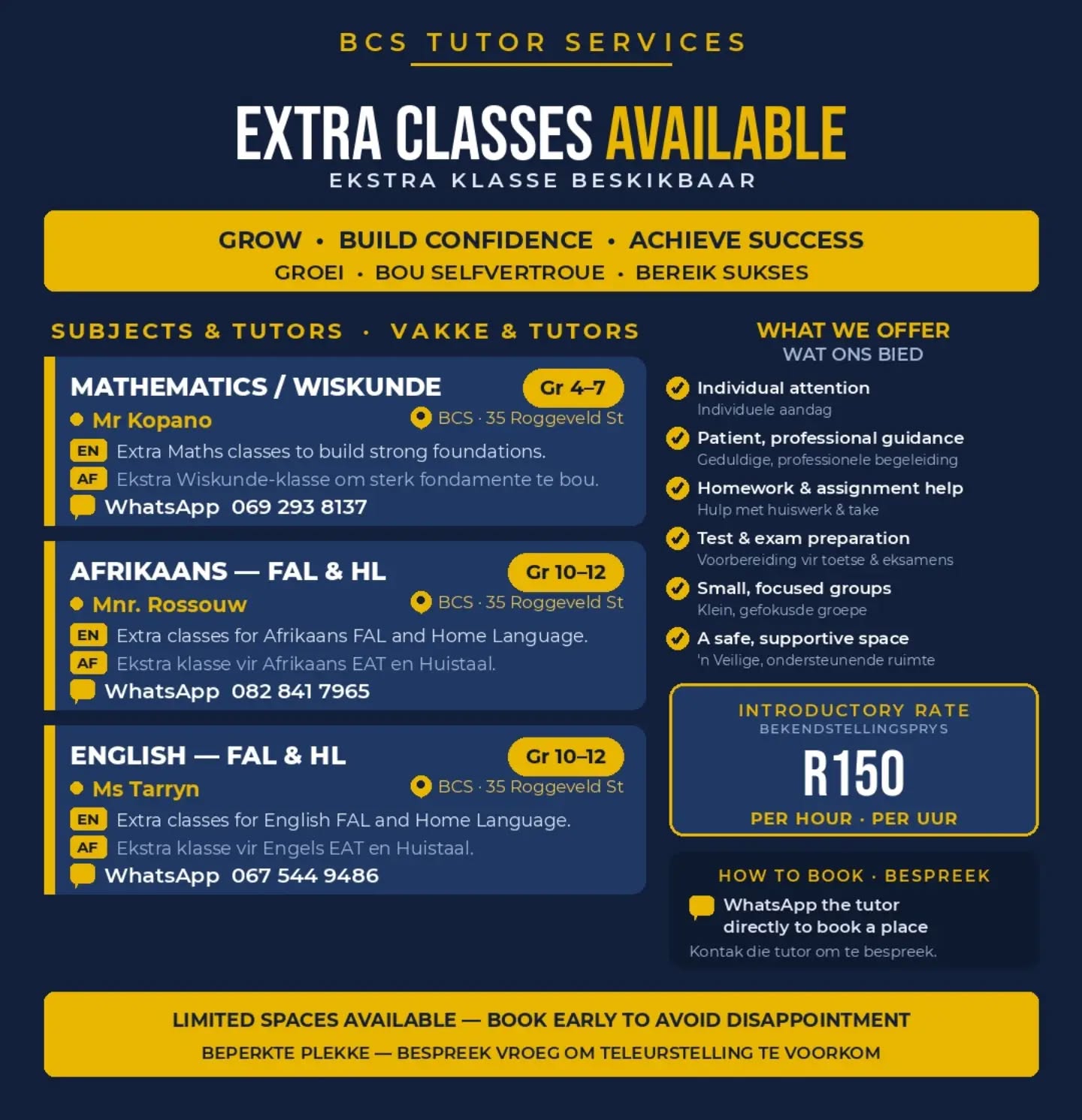 Extra classes available this holiday. Book your spot now.