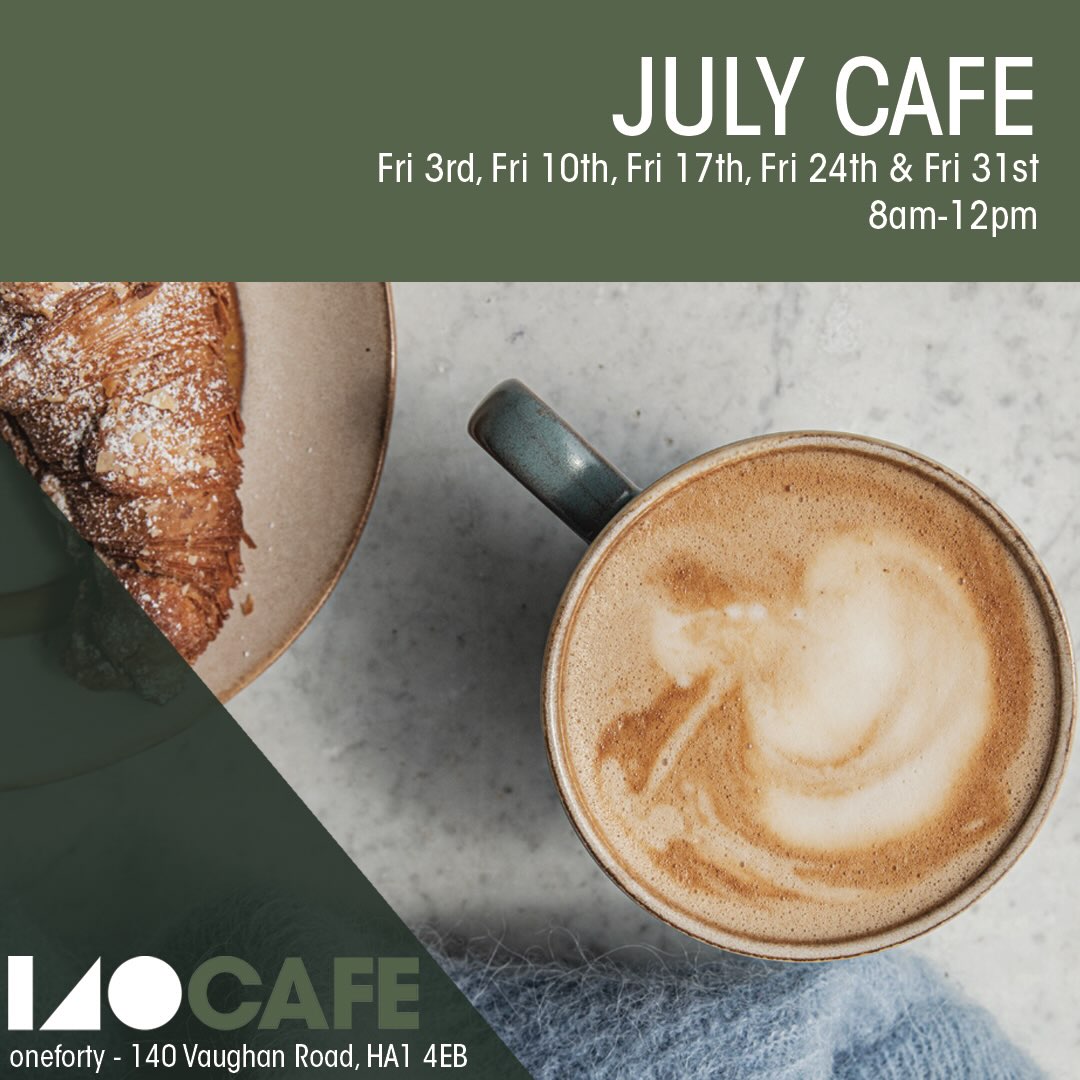 🫖☕️🥐🍞🍦🍋
July Cafe dates
📆 Fri 3rd, Fri 10th, Fri 17th, Fri 24th & Fri 31st
⏱️ 8am-12pm
📍oneforty - 140 Vaughan Road, Harrow, HA1 4EB
🚝 West Harrow Station
We proudly support and stock small, local businesses 👉❤️💪🛒
🍞🥐Sourdough bread & pastries @breadoflifebakery_ (Pinner)
☕️Coffee @simbabrucoffee (Watford)
🥛Milk @riverford (not quite so local - Devon😉)
🍯Honey @carolines_apiary (Harrow)
🍋 lemonade from @lebo_nade (West Harrow)
🍦🍨 ice cream from @jaisicecreams (North London)
Friday 3rd July is an extra special cafe date as local resident @jamescollins1971 has his second exhibition on at oneforty ‘Faces & Places’ 🖼️🔥
#westharrow #harrowonthehill #smallbusiness