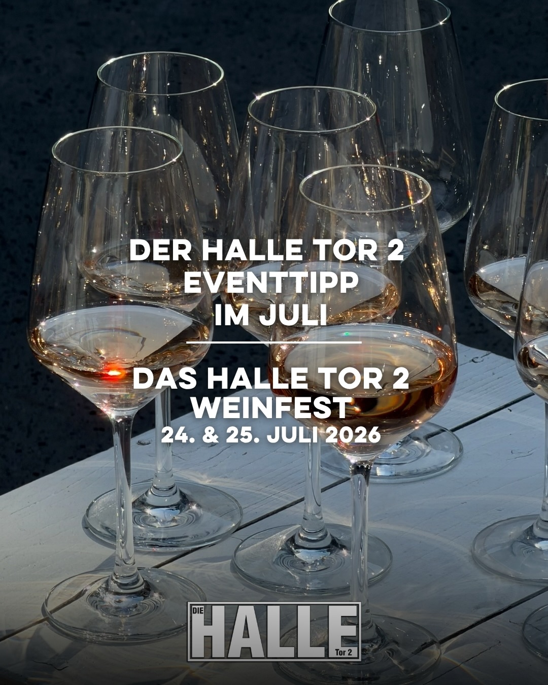 Der HALLE TOR 2 EVENTTIPP IM JULI 🔜 Das HALLE TOR 2 Weinfest *Sommer Edition 🍷☀️
Am 24. & 25. Juli erwarten euch ausgewählte Weinstände aus verschiedenen Weinregionen. Die Winzer:innen sind persönlich vor Ort, um euch zu beraten und spannende Einblicke in die Welt des Weins zu geben.🍷
Kulinarisch wird das Angebot durch ausgewählte Streetfood-Stände ergänzt - abgestimmt auf die unterschiedlichen Weine. Live-Acts und Musik sorgen dabei für die passende Begleitung und laden zum verweilen ein.🎶
🗓️ Freitag, 24.07. | ab 17:00 Uhr
🗓️ Samstag, 25.07. | ab 16:00 Uhr
Tickets sind über den Link in unserer Bio und auf unserer Website erhältlich!🎟️