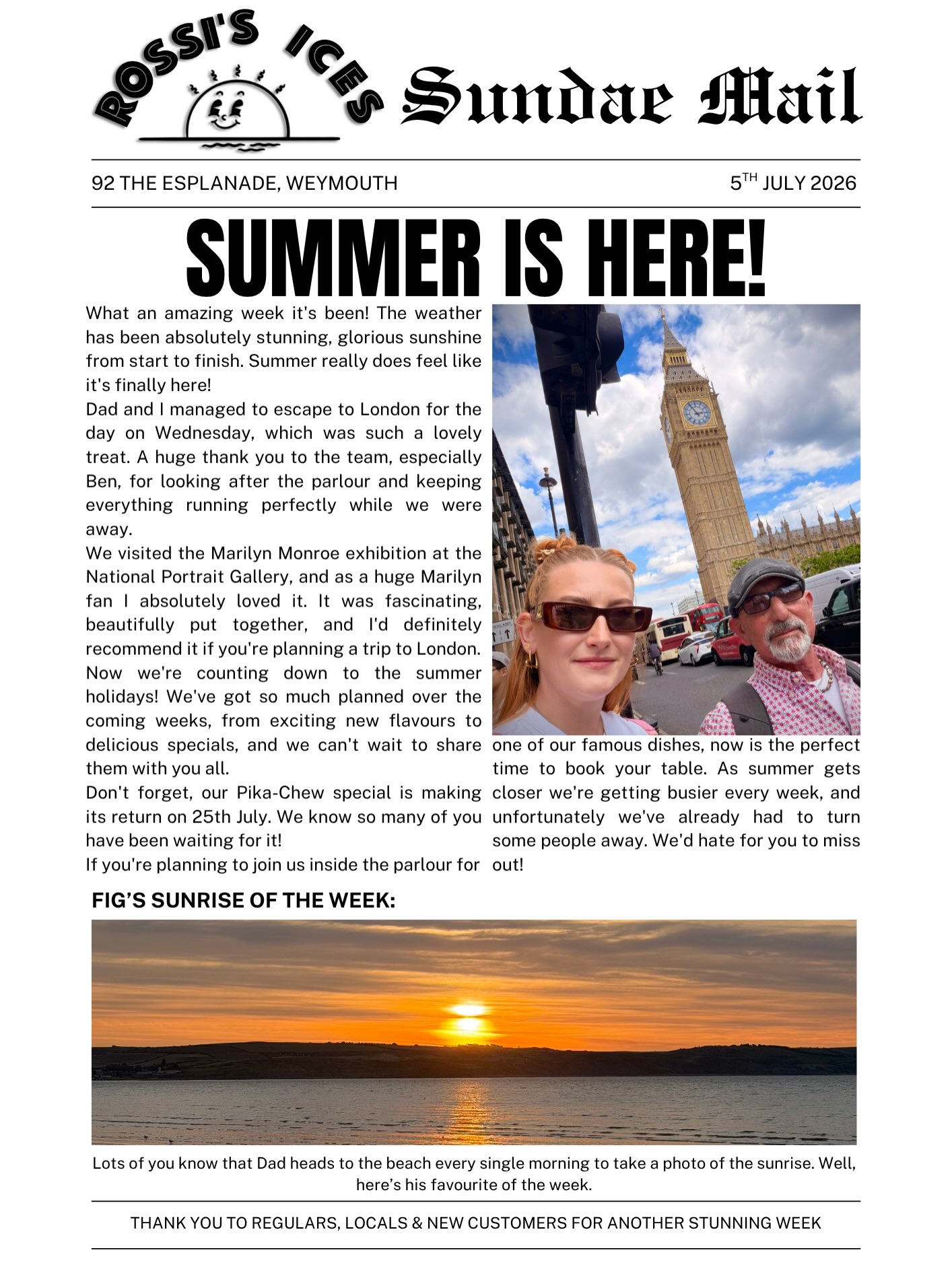 Happy Sunday everyone! ☀️
Who’s out enjoying the last day of the Seafood Festival? 🦞here’s your latest issue of Sundae Mail 📰