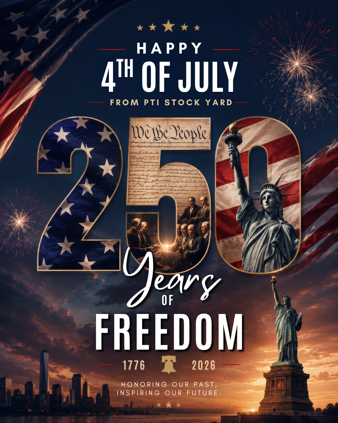 Happy 4th of July from the PTI Stock Yard Team! We hope everyone has a fun and safe holiday! ๐บ๐ธ
As we celebrate 250 years of our freedom, we are so grateful for the opportunities we are allowed to operate in this great country and the amazing customers that keep us going day in and day out. ๐
#ptistockyard #July4th #USA250 #BuiltbyRanchersforRanchers