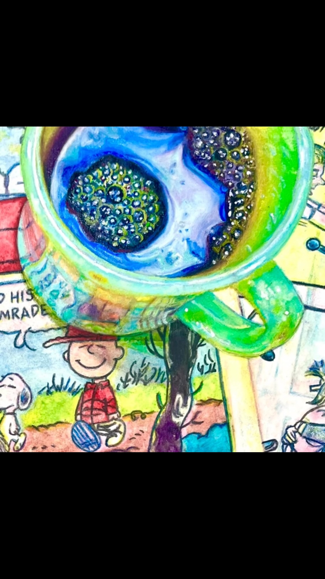 Finished working on my mug! Now to paint the saucer & spoon! I am really loving the visual contrast of the oils in juxtaposition to the watercolors on the comics. I CAN DO THIS!!! #finishit #jadeite #oilpainting #watercolor #workinprogress