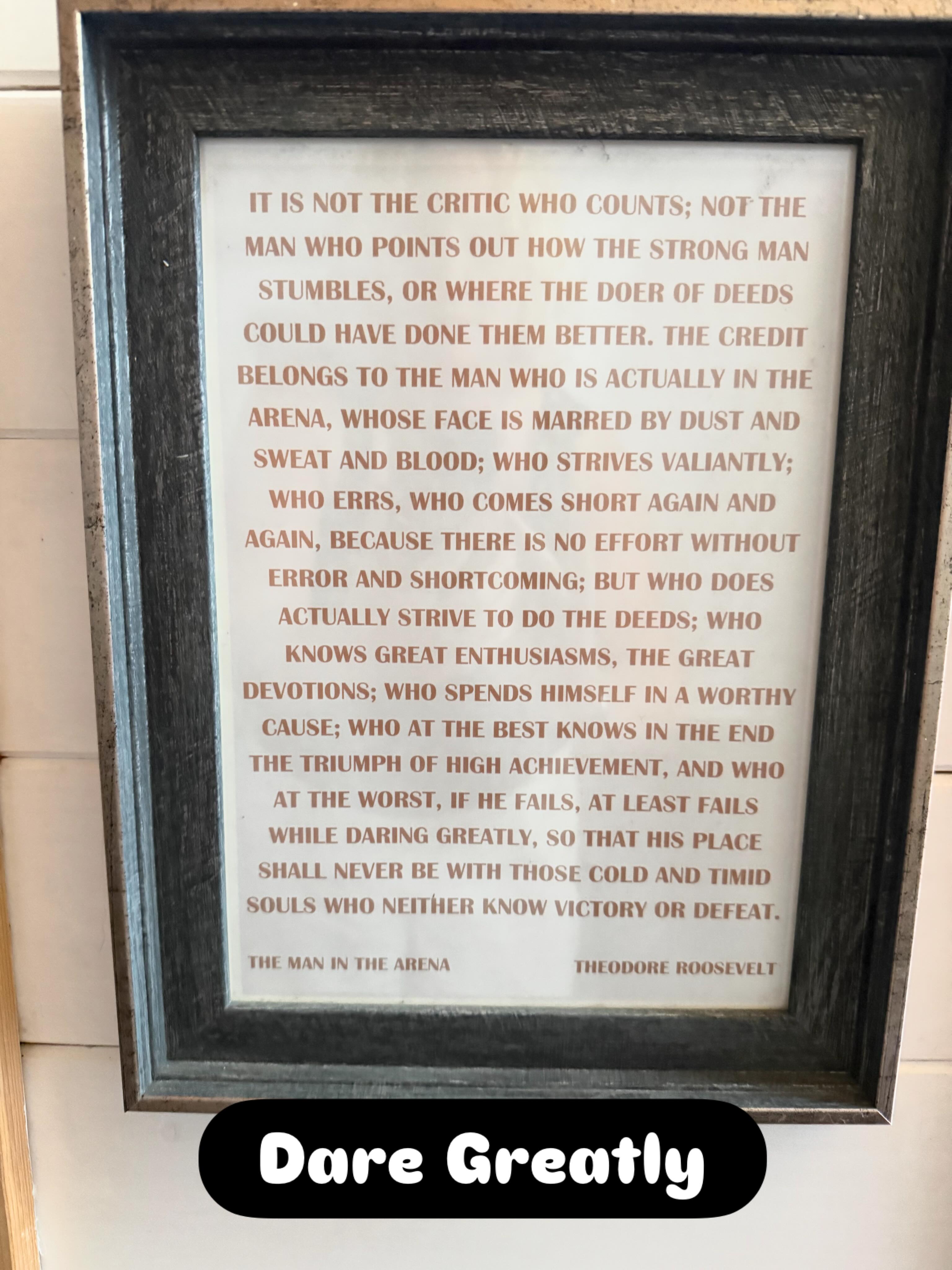 One of my favourite quotes hangs on the wall in my counselling room because it captures something I see every day in therapy.
People often arrive feeling like they’ve failed, made mistakes, or aren’t “doing life right.” Yet the reality is that choosing to face difficult emotions, have honest conversations, and work towards change takes tremendous courage.
As Theodore Roosevelt wrote:
“It is not the critic who counts; not the man who points out how the strong man stumbles, or where the doer of deeds could have done them better. The credit belongs to the man who is actually in the arena, whose face is marred by dust and sweat and blood; who strives valiantly; who errs, who comes short again and again, because there is no effort without error and shortcoming; but who does actually strive to do the deeds; who knows great enthusiasms, the great devotions; who spends himself in a worthy cause; who at the best knows in the end the triumph of high achievement, and who at the worst, if he fails, at least fails while daring greatly, so that his place shall never be with those cold and timid souls who neither know victory nor defeat.”
Whether you’re navigating anxiety, grief, burnout, trauma, relationship difficulties, or simply trying to become the person you want to be, remember this:
You don’t have to be perfect.
You don’t have to have all the answers.
You simply have to be willing to step into the arena.
Real growth isn’t about never stumbling. It’s about having the courage to keep showing up, learning, and moving forward—even when it’s difficult.
If you’re in the arena right now, keep going. That alone deserves more credit than you probably give yourself.
#Counselling #MentalHealth #PersonalGrowth #Resilience #Courage Therapy SelfDevelopment DaringGreatly KeepGoing