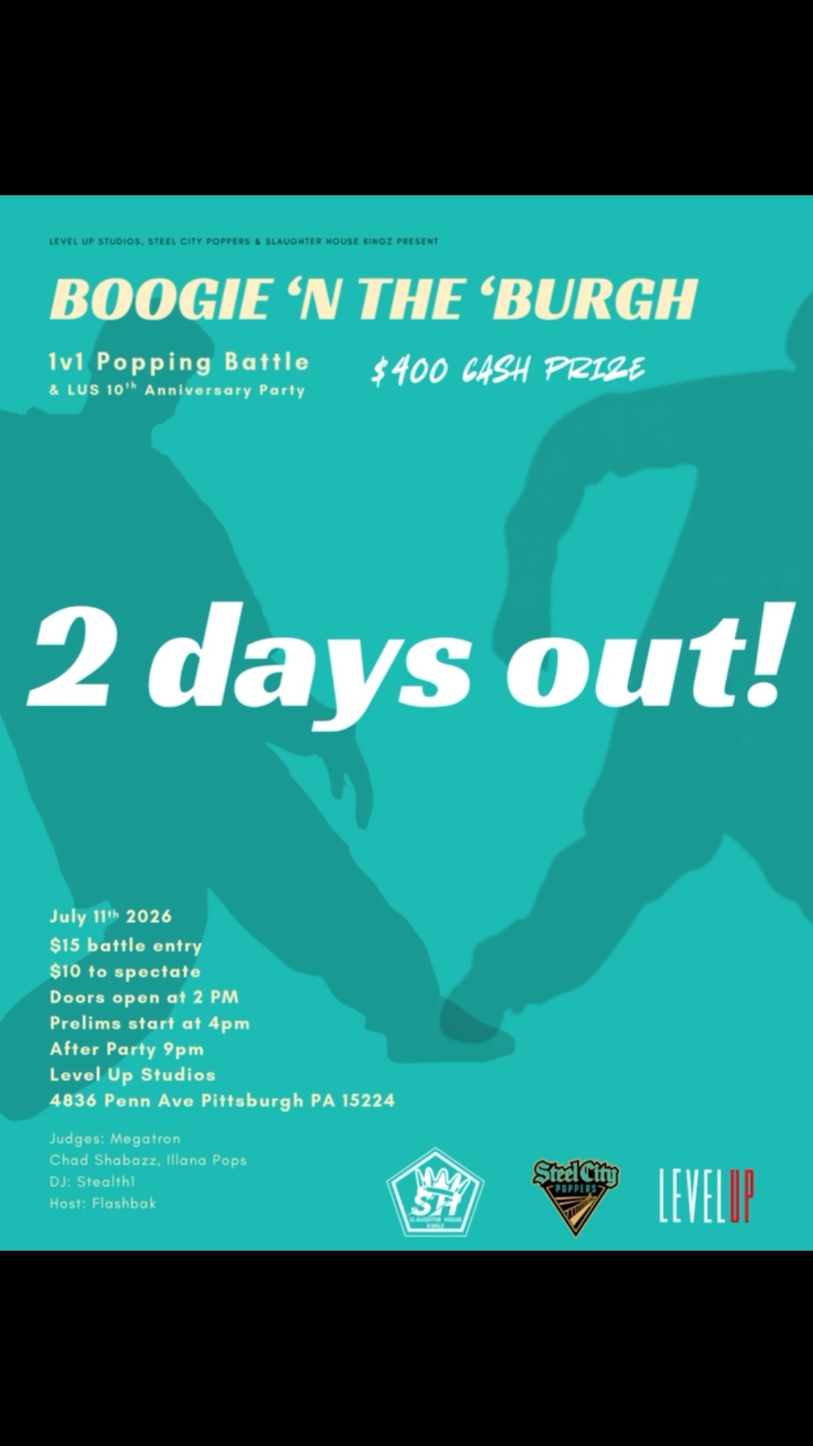 🚨 2 DAYS OUT 🚨
Almost time.
The music drops.
The circle opens.
The community comes together.
Pittsburgh’s first official popping battle is almost here 🔥
Who’s ready for Boogie N the Burgh?