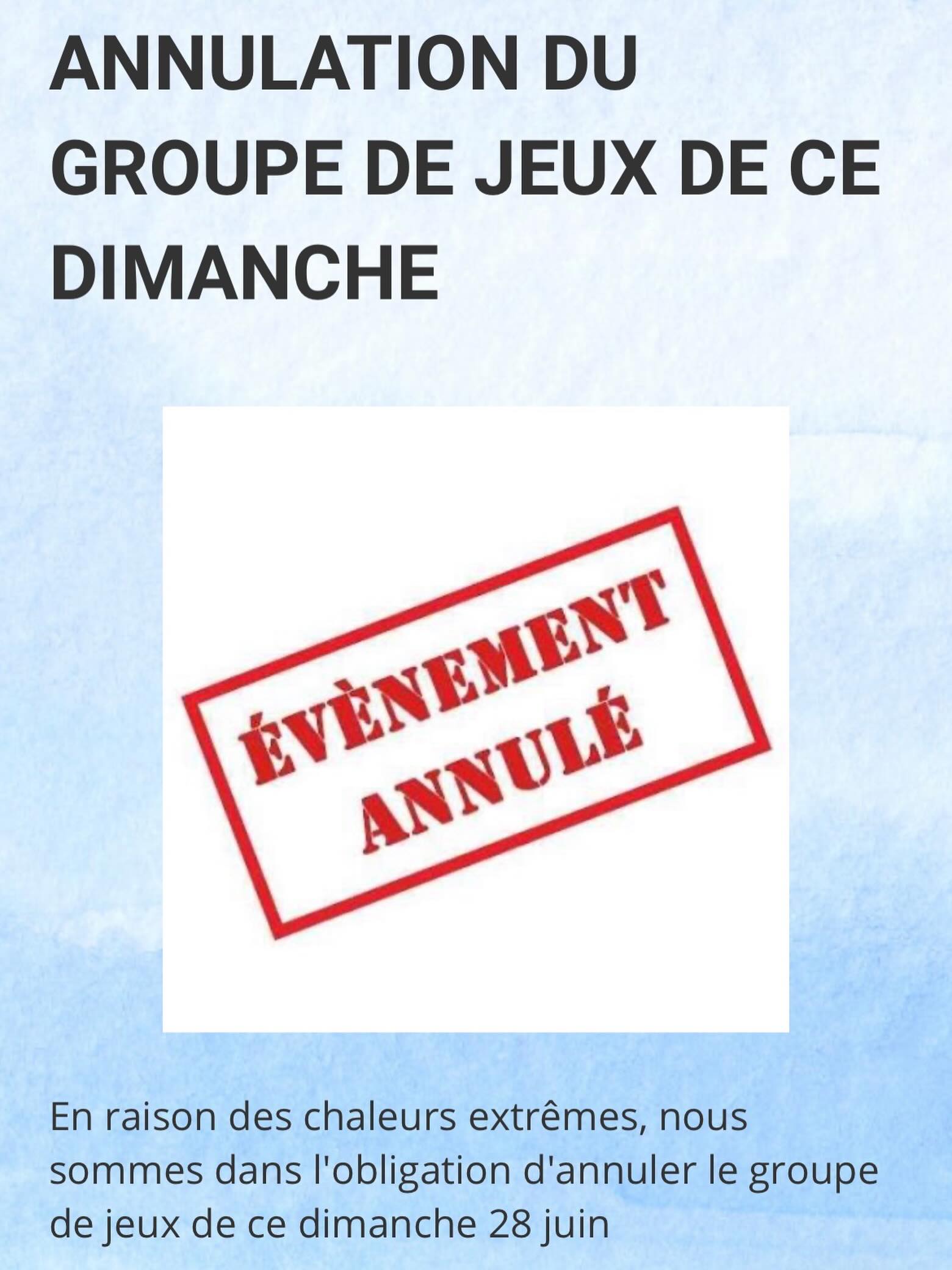 Nous sommes désolés d’avoir à prendre cette décision. Merci pour ces jolis moments ludiques et rendez-vous à la rentrée!