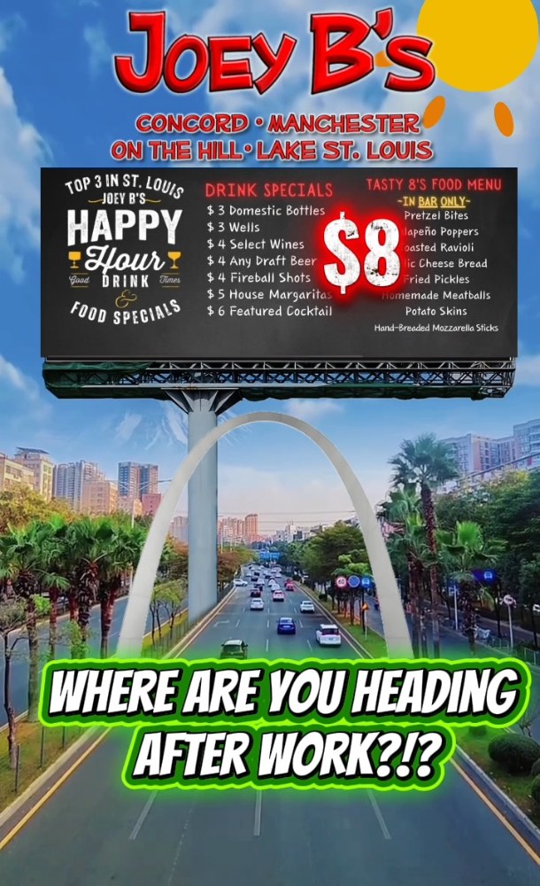 Happy Hour done right 🍻 Weekdays 3 to 6 PM with drink specials and $8 select apps in the bar Voted Top 3 Happy Hour in St Louis STL Mag A List 2025 #JoeyBs #STLHappyHour #STLAList #BestHappyHour #DrinkSpecials #STLFoodScene #BarEats #AfterWorkDrinks
