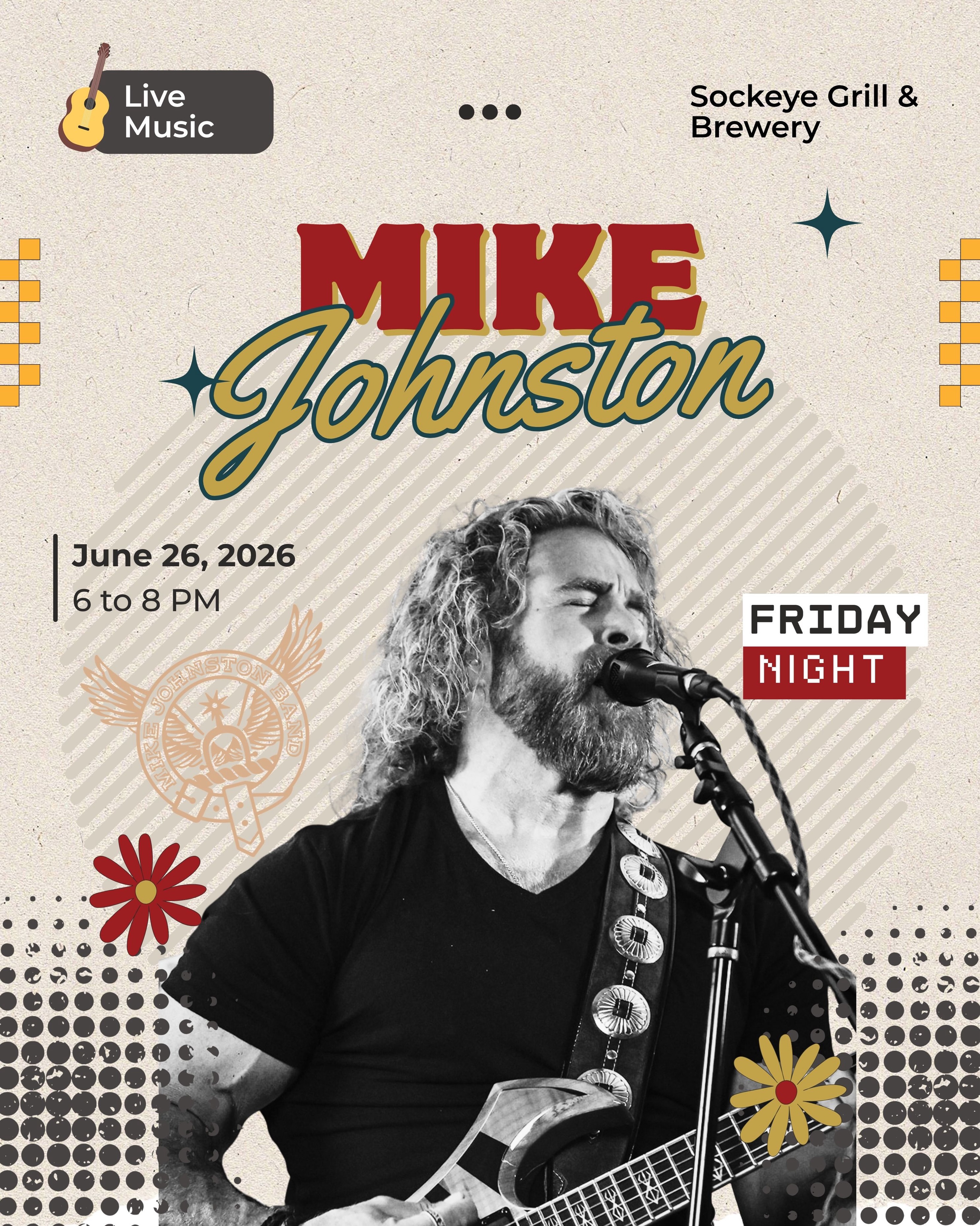 This Friday, June 26th I will be @sockeyebrew at 6 PM. I will providing great tunes while the wonderful staff provide warm hospitality, delicious food and ice cold beers. Come on out and join the fun! #mikejohnstonband #originalmusic #americanrock