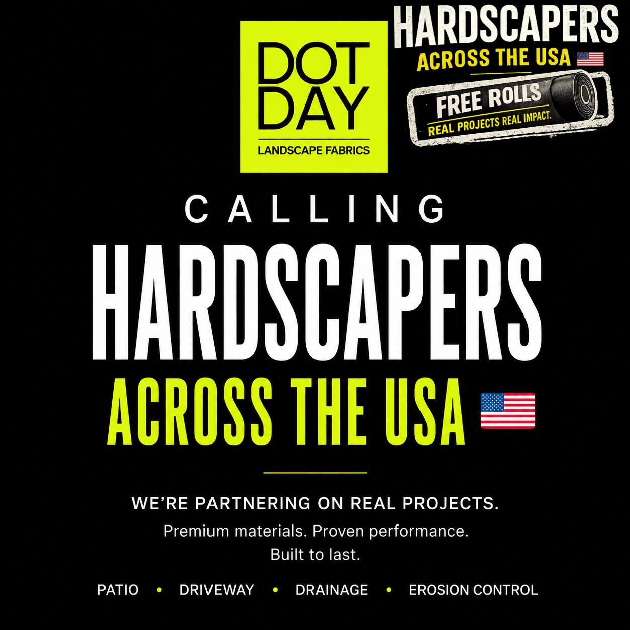 Calling hardscapers across the USA 🇺🇸
We’re partnering on real projects with contractors who need landscape fabrics that perform, drain, and last.
Patio. Driveway. Drainage. Erosion control.
Building something? Let’s talk.
📩 DM us or comment DOTDAY #hardscaper #paverpatio #draingesolutions #landscapefabric #filterfabric