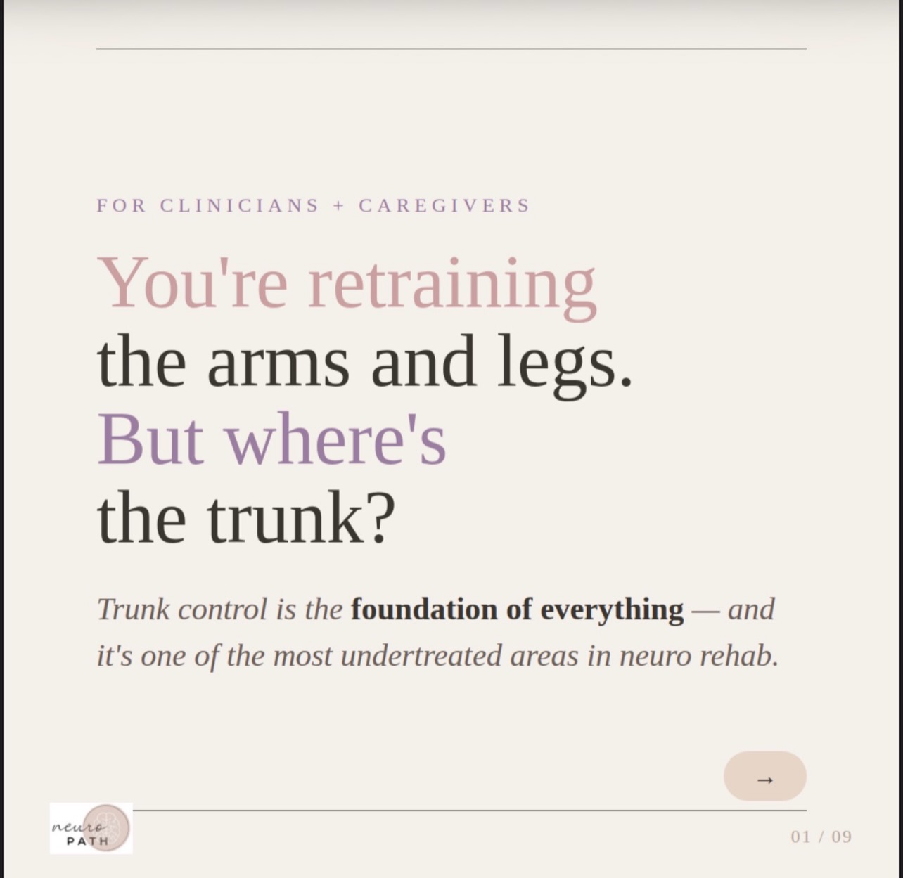 The trunk isn’t sexy…. But it’s everything 😏 The trunk is the foundation of everything — transfers, gait, upper extremity function, balance. And it’s one of the most consistently undertreated areas in neurological rehab.
We’re not just retraining the arms and legs. We’re retraining the system that holds it all together. 💙
Save this one and share it with your team. 👇
#NeuroRehab #TrunkControl #StrokeRecovery #BrainInjuryRecovery #NeurologicalRehabilitation OccupationalTherapy PhysicalTherapy InHomeRehab NEUROPATH WestchesterNY ConnecticutHealth Neuroplasticity CoreStability FunctionalRehab StrokeSurvivor RehabilitationTherapy NeuroOT NeuroPT