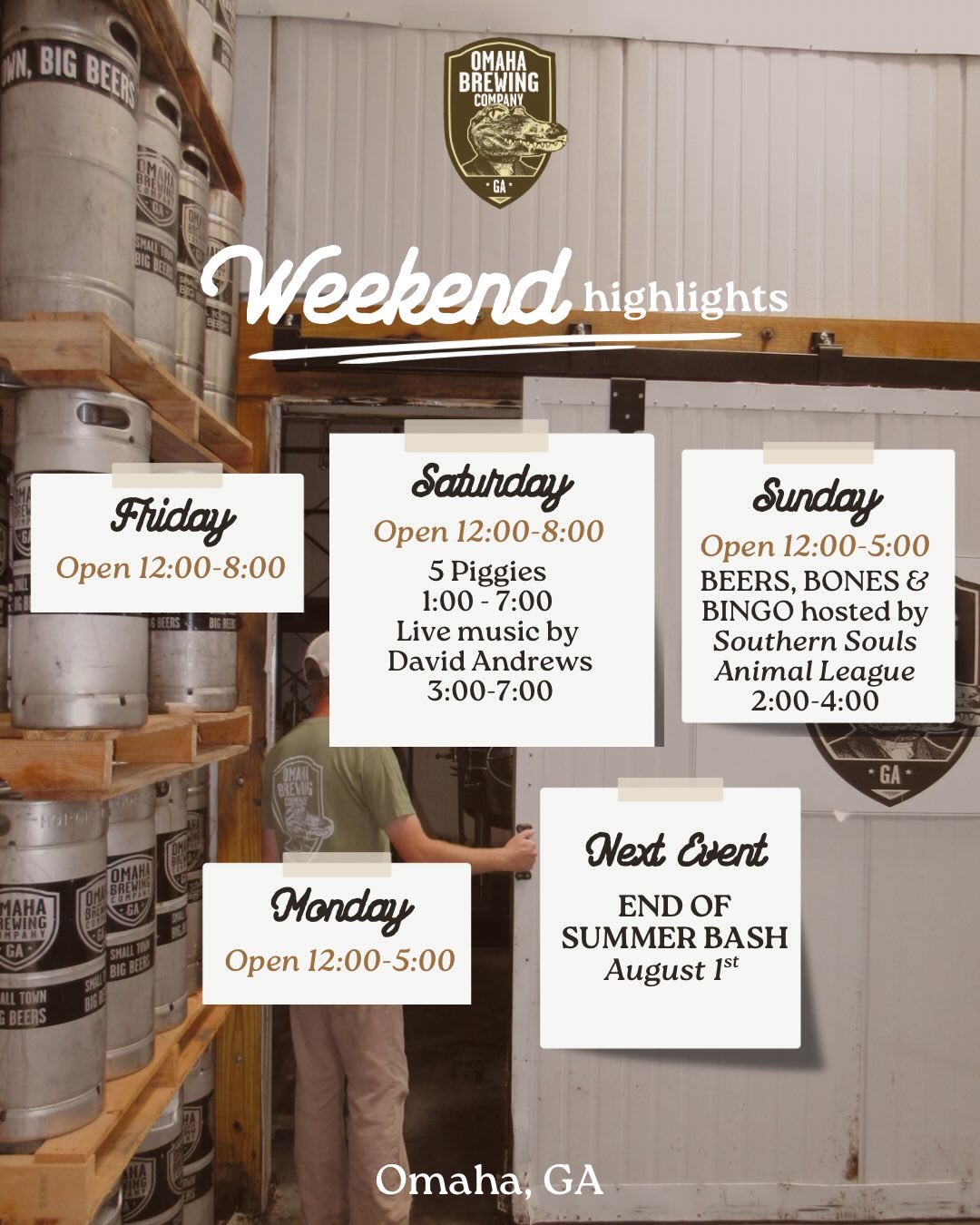 We have a fun lineup for you with live music, a food truck & bingo — cheers to the weekend y’all!🍻