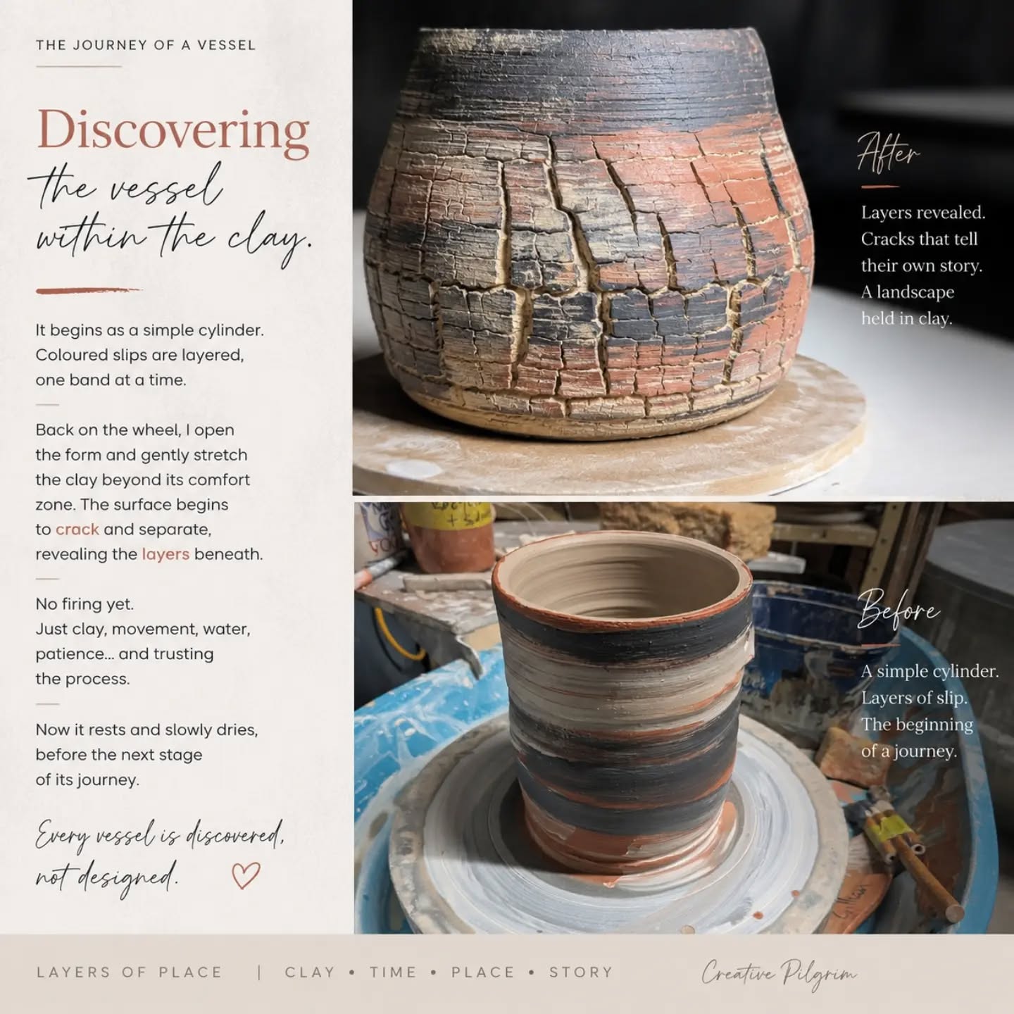 Perhaps the vessel isn't made. Perhaps it's discovered. Play on the wheel with a couple kilos of recycled clay and coloured slips. 😜🧡
#ContemporaryCeramics
#AustralianCeramics
#CeramicArtist
#SunshineCoastOpenStudios
#TheCreativePilgrim