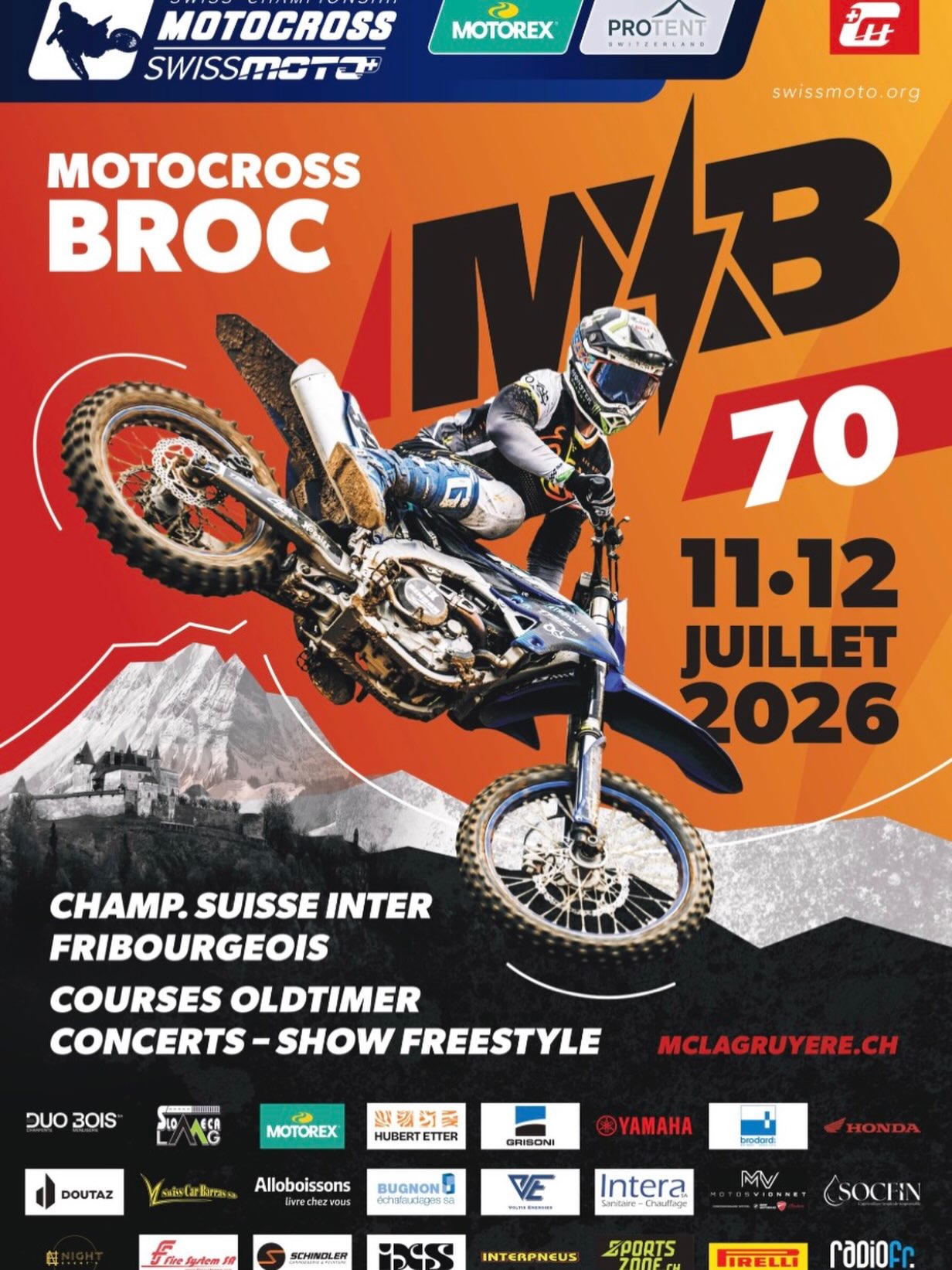 ## Informations Importantes : Motocross de Broc (Championnat AFM)
Le comité de l’AFM et le Moto-Club de la Gruyère se réjouissent de vous retrouver pour le Motocross de Broc ! Afin que l’événement se déroule dans les meilleures conditions, merci de prendre connaissance des directives d’inscription ci-dessous.
### 📅 Inscriptions & Délais
* **En ligne uniquement :** Les inscriptions se font exclusivement sur la plateforme **Racemanager**.
* **Délai :** Jusqu’au **mercredi midi précédant la course**.
* **⚠️ Rappel :** Aucune inscription sur place.
ℹ️ Licences journalières
Le **Mercredi soir**, le club fera un état des lieux de la situation. Selon les places encore disponibles, des licences journalières pourront être délivrées en priorité pour :
1. Les membres du Moto-Club de la Gruyère.
2. Les licenciés AFM dont la catégorie n’est pas prioritaire.
> **Note :** L’attribution de ces licences reste soumise à la décision finale de l’AFM et des responsables du Moto-Club de la Gruyère.
>
💳 Paiements
Bien qu'il’n'y ’it pas d'in’criptions sur place, une caisse sera ouverte aux horaires standards. Elle servira uniquement à régler les éventuels paiements qui n’auraient pas fonctionné sur Racemanager.
📧 Contact
Pour toute question ou demande de renseignement, vous pouvez contacter par e-mail à : admin@afm-moto.ch
Le comité de l’AFM vous souhaite à toutes et à tous un excellent week-end de course au Motocross de Broc !